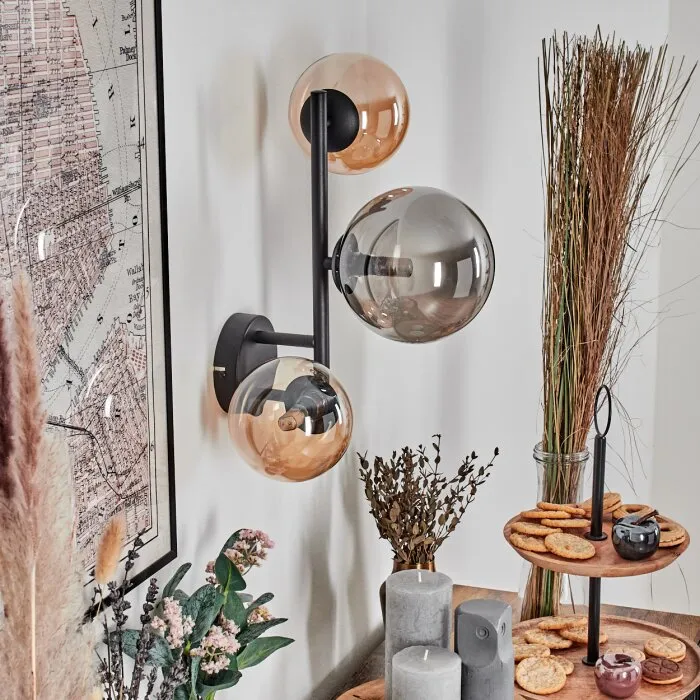 Chehalis Lampada a sfera, Applique Ambrato, Grigio fumo, 3-Luci