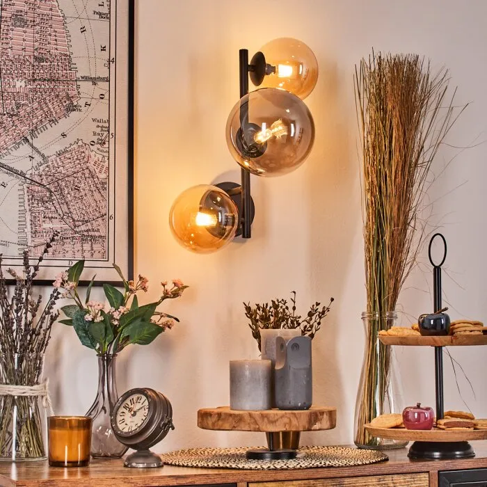 Chehalis Lampada a sfera, Applique Ambrato, Grigio fumo, 3-Luci