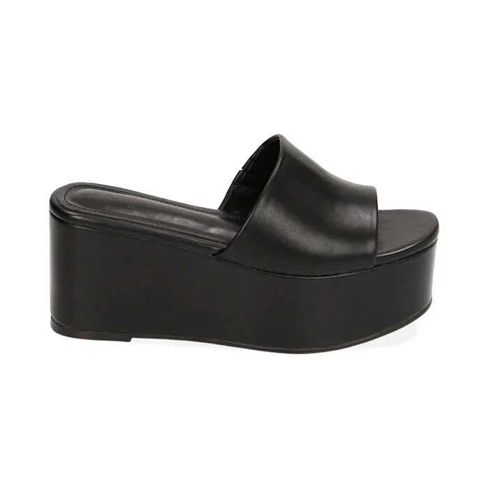 Ciabatte nere, zeppa 8 cm