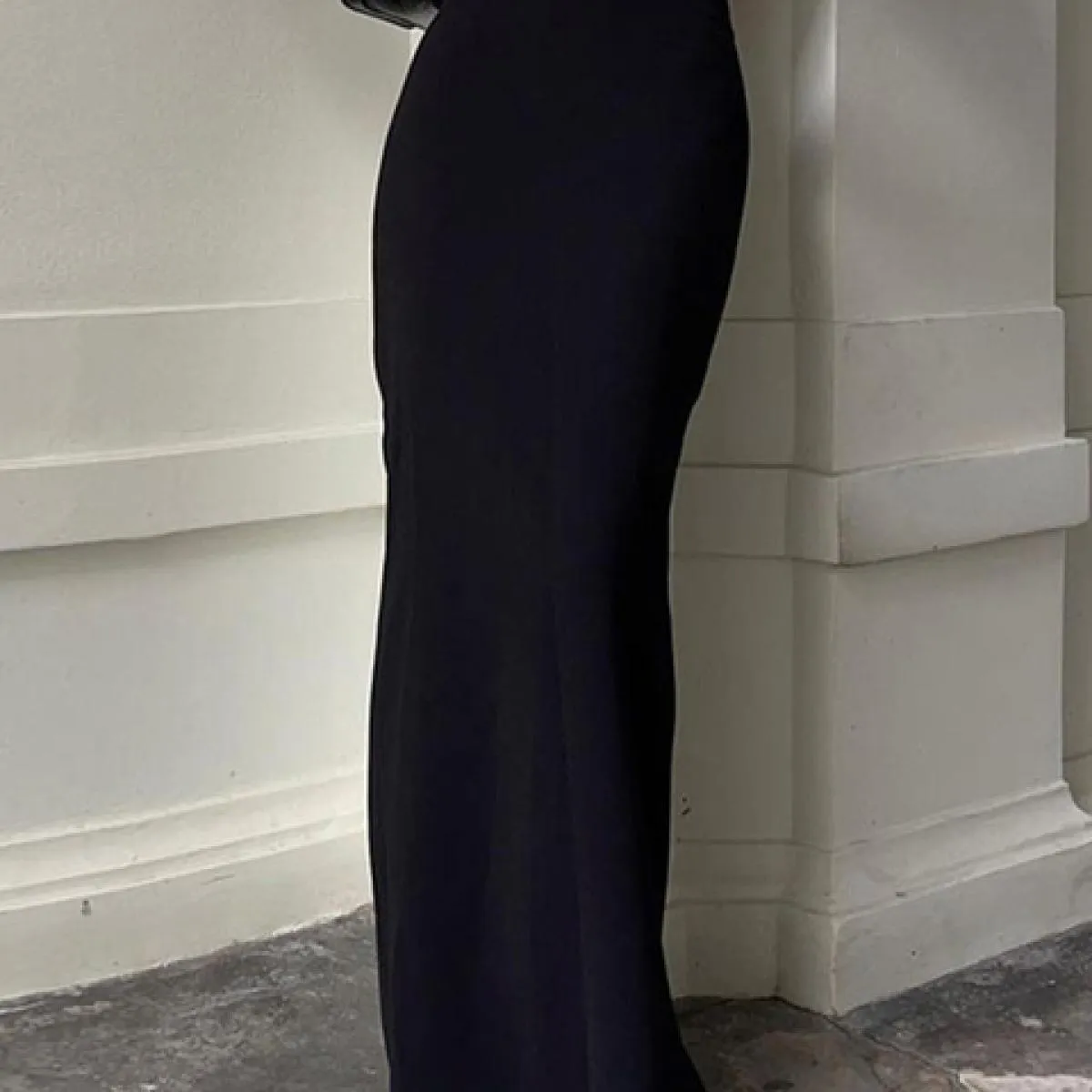 Clacive Elegante Sottile Gonna Nera da Donna 2023 Moda a Vita Alta Ufficio Gonne Lunghe Casual Semplice Faldas Gonna Femminile C