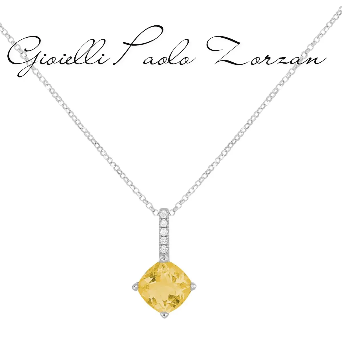 Collana in oro bianco 18kt con diamanti e pietra preziosa centrale CD669/CI-LB