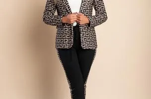 Completo pantalone con blazer elegante con stampa geometrica Nunzia, beige