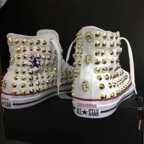 Converse All Star Stivaletto Bianca Classiche Borchie Oro