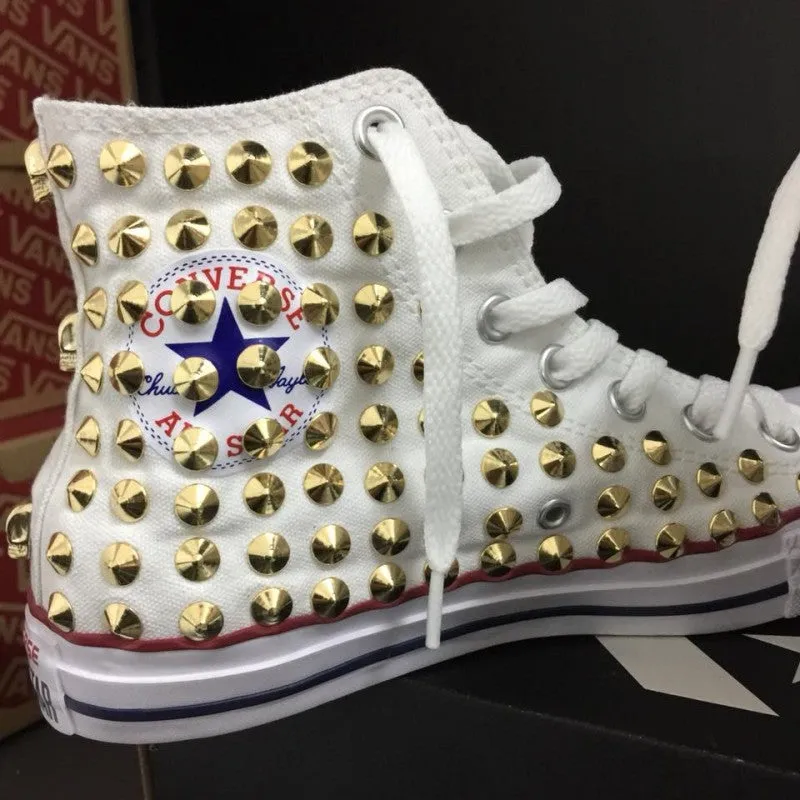 Converse All Star Stivaletto Bianca Classiche Borchie Oro