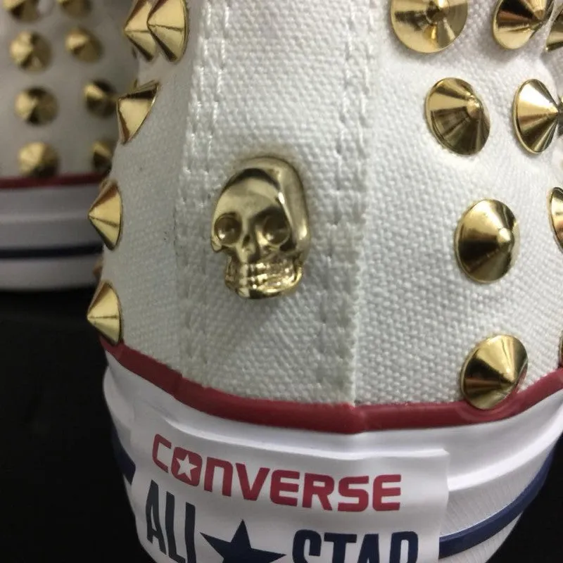 Converse All Star Stivaletto Bianca Classiche Borchie Oro