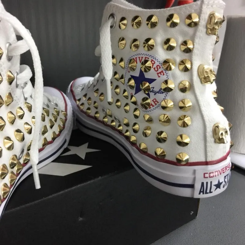 Converse All Star Stivaletto Bianca Classiche Borchie Oro