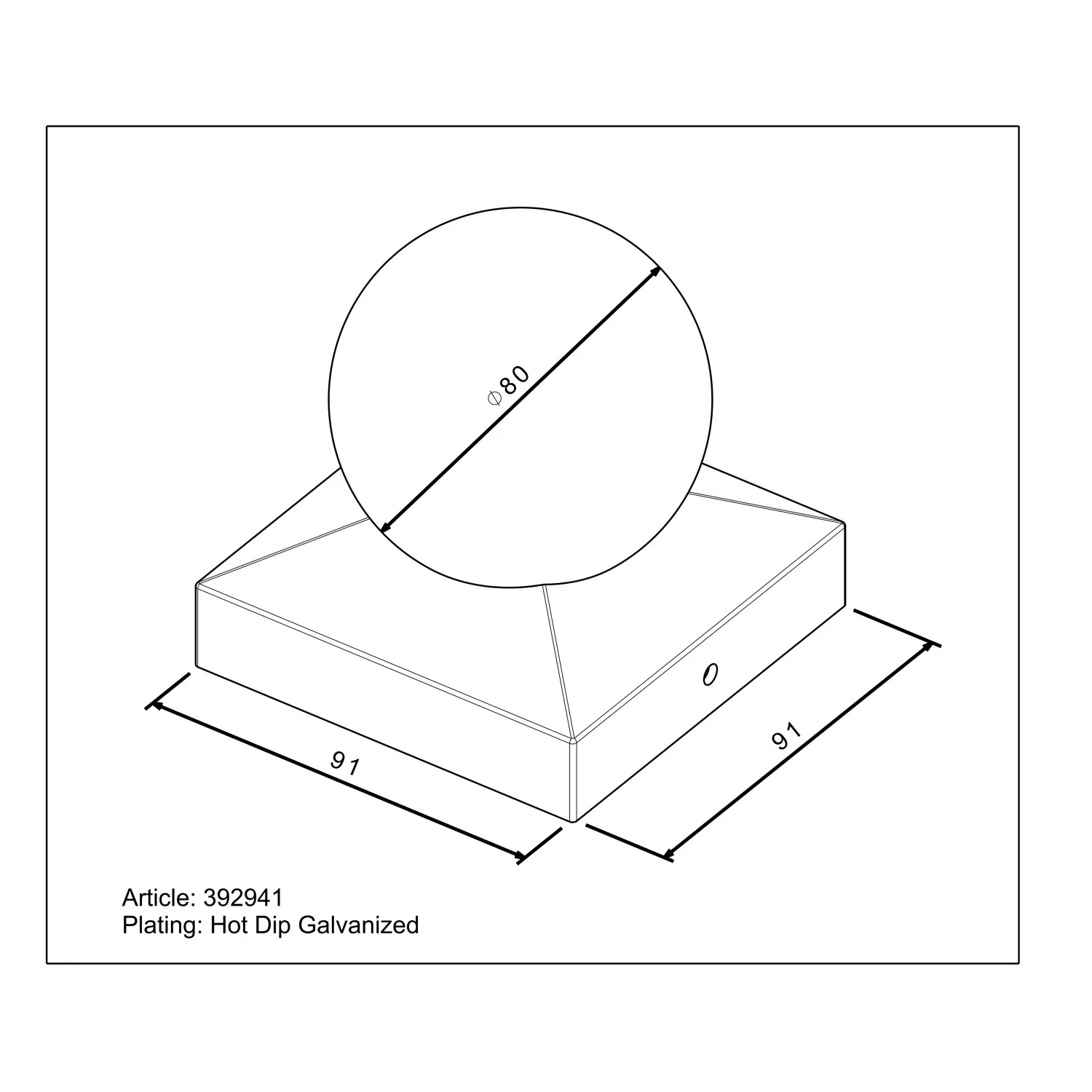 Copripalo quadrato con sfera zincato a fuoco 91x91 mm