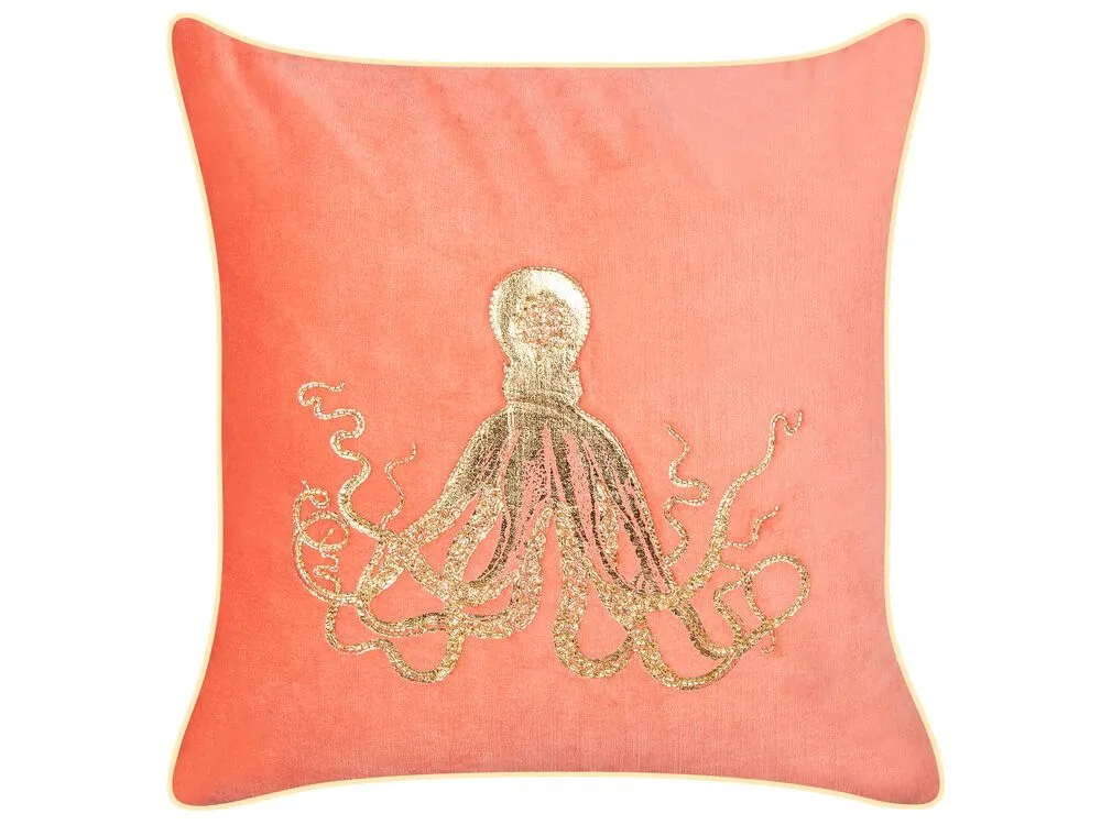 Cuscino decorativo LAMINARIA Velluto 45 x 45 cm Corallo Trama animale
