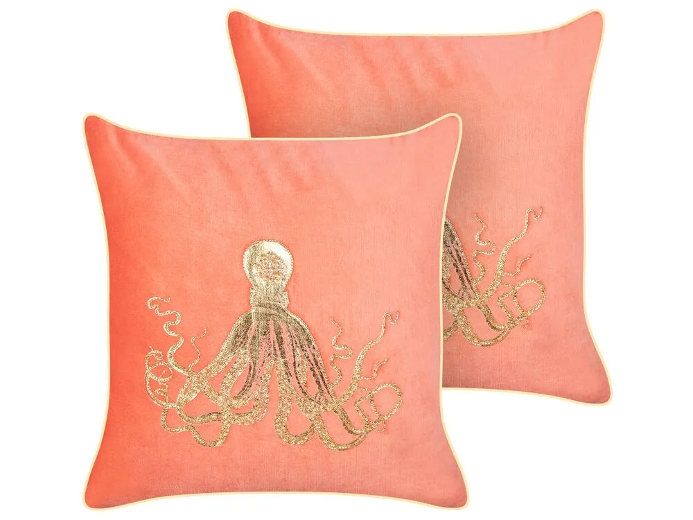 Cuscino decorativo LAMINARIA Velluto 45 x 45 cm Corallo Trama animale