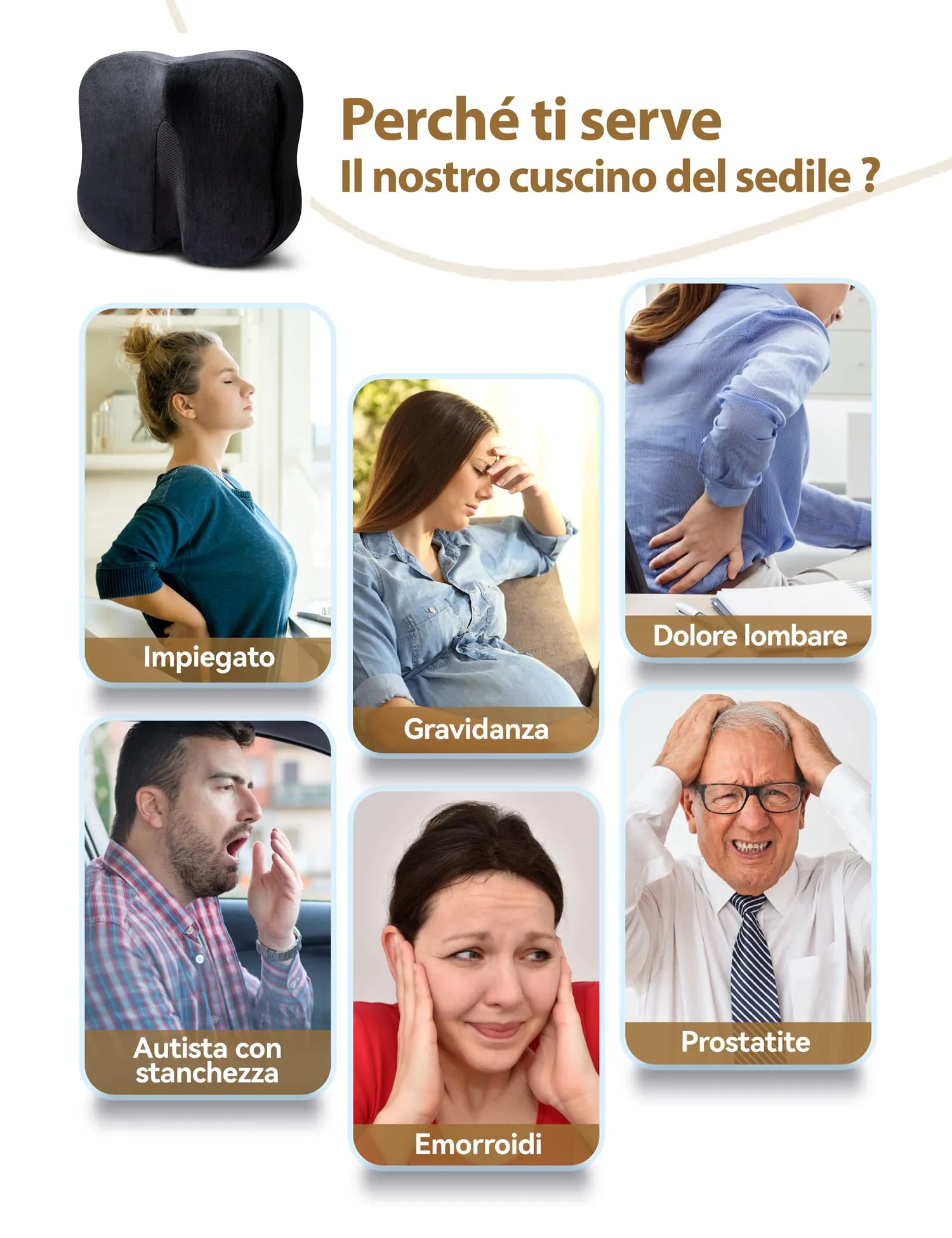 Cuscino Seduto Ortopedico per Coccige in Schiuma a Memoria, Cuscino Sedia di TravelEase per il Sollievo dal Dolore Lombare e Coc
