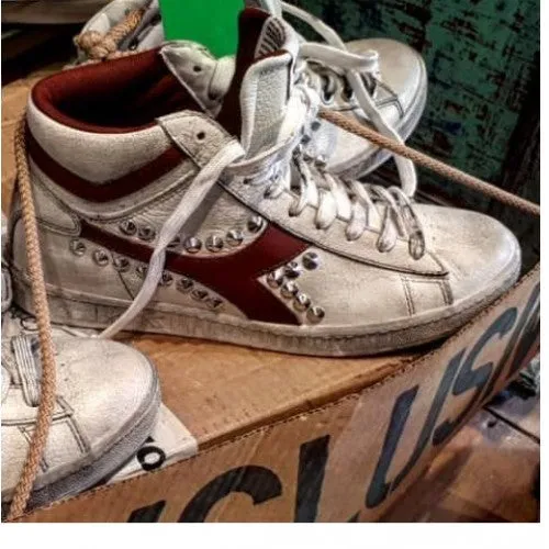 Diadora Game High Sneakers Customized Bianco Bordeaux Vintage