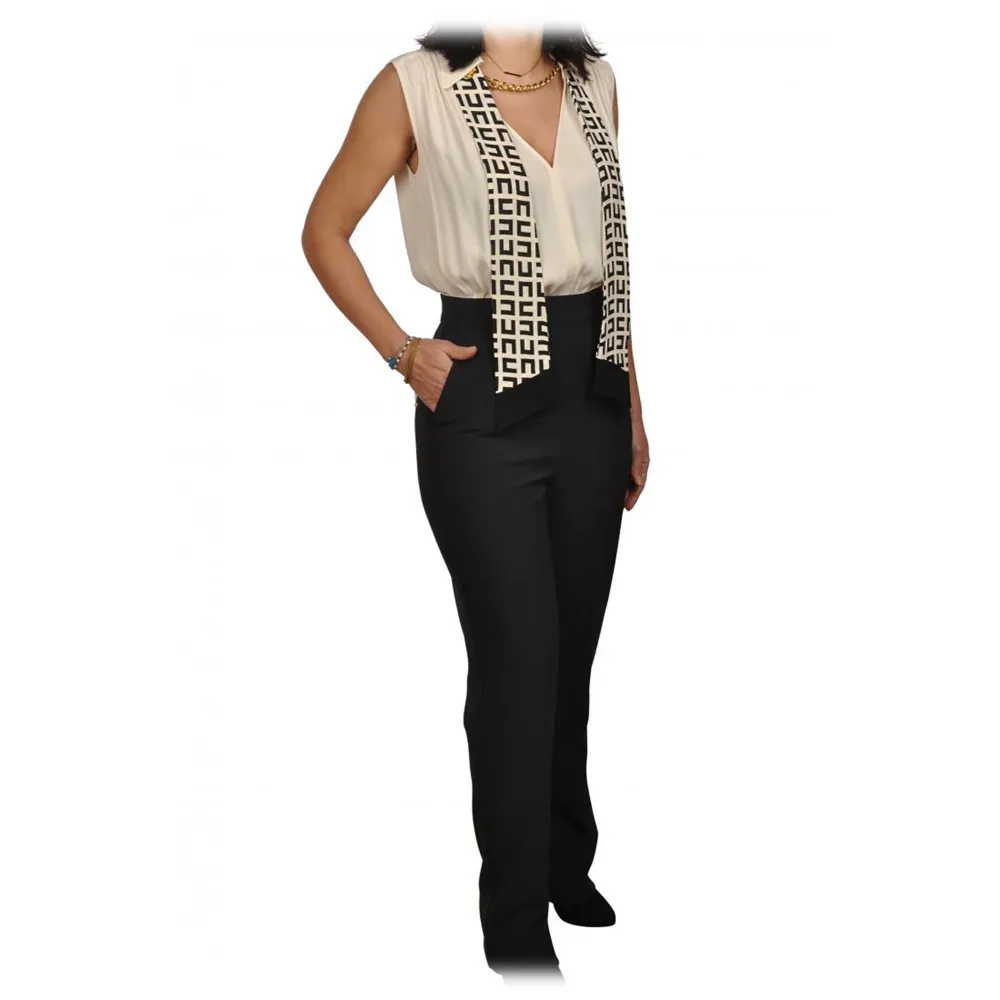Elisabetta Franchi - Tuta con Top e Pantalone Straight - Nero/Bianco - Abito - Made in Italy - Luxury Exclusive Collection