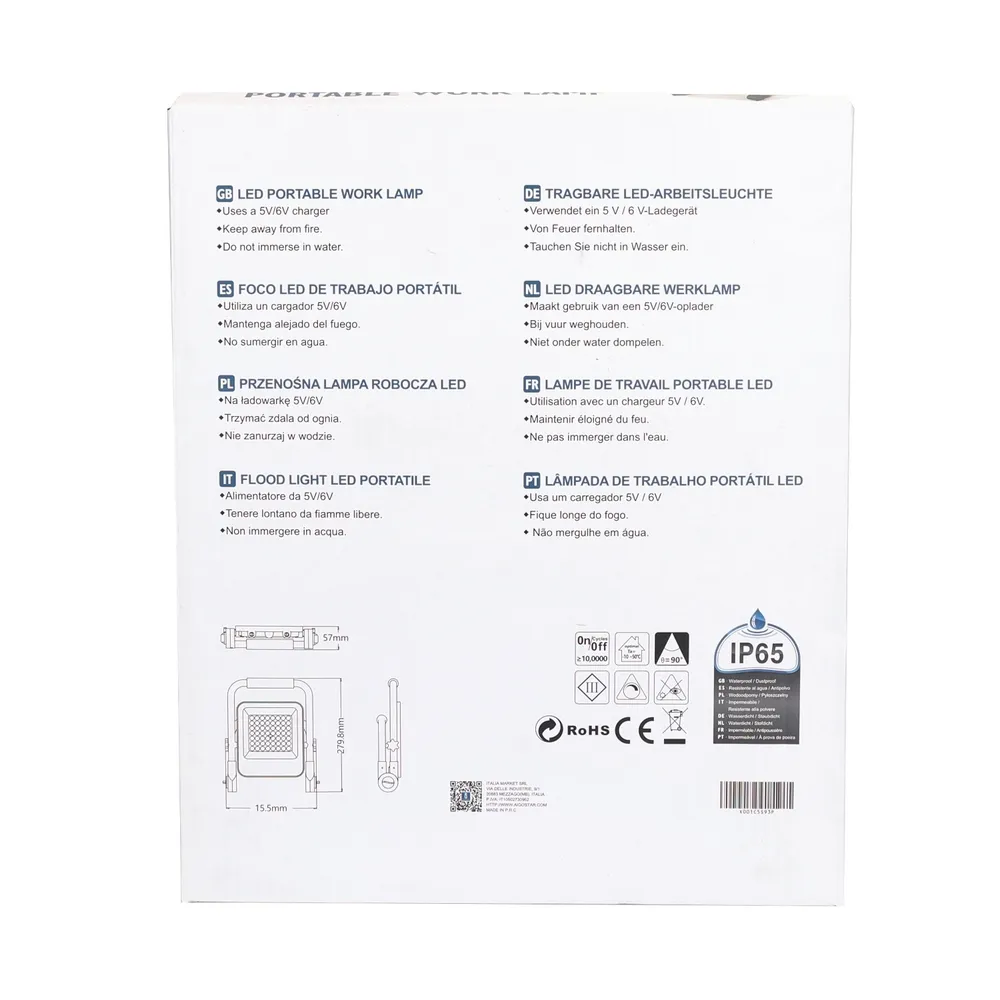 Faro Led da lavoro portatile 30W Nero e giallo Alimentazione a batteria IP65 Bianco freddo 6500K Dimmerabile Aigostar