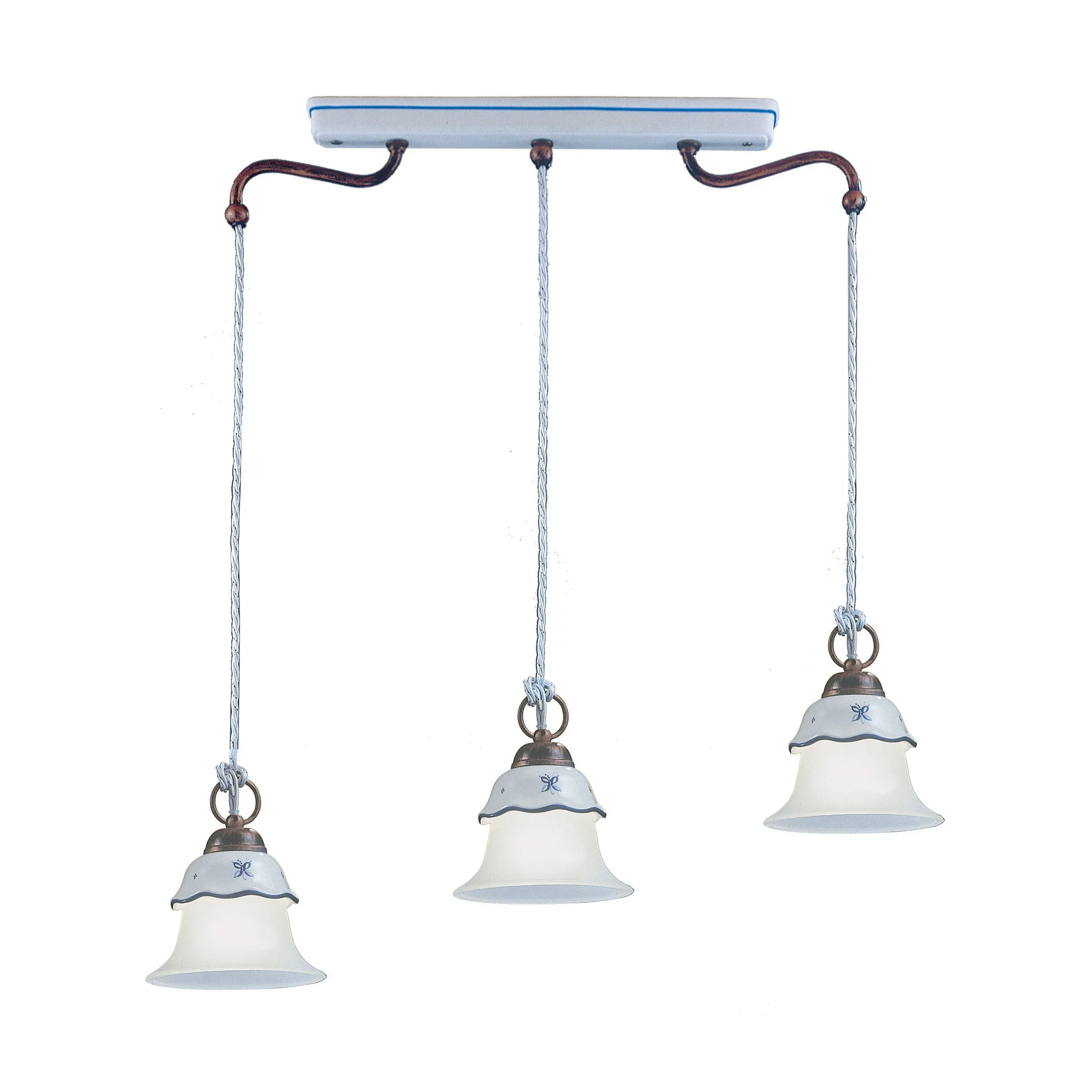 FerroLuce  Sospensione rustica in ceramica decorata a mano e 3 diffusore lineari in vetro Ferrara - 42W