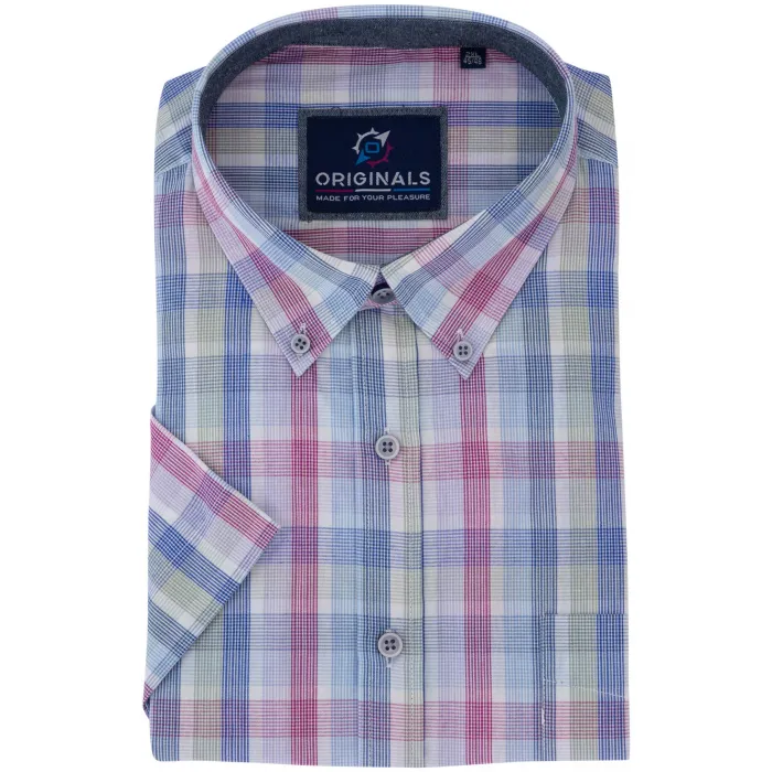 GCM Originals camicia uomo grande manica corta stampa a quadri Rosa