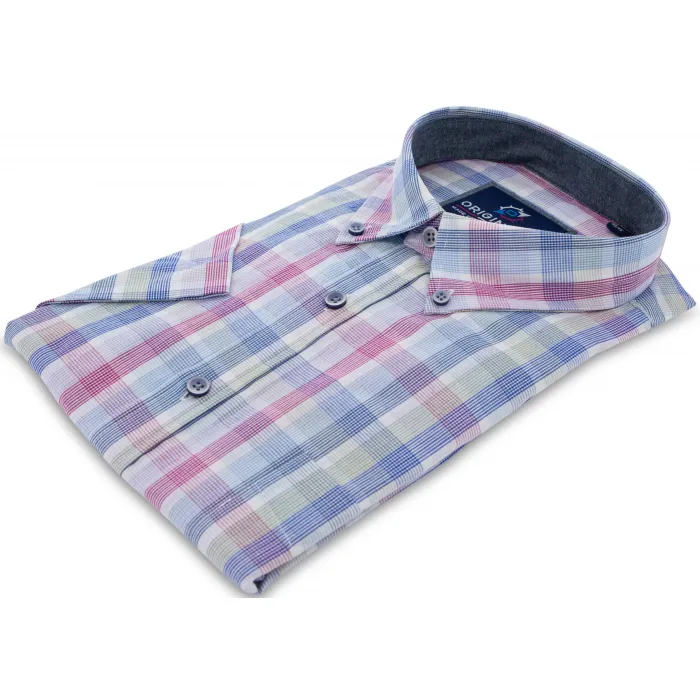 GCM Originals camicia uomo grande manica corta stampa a quadri Rosa