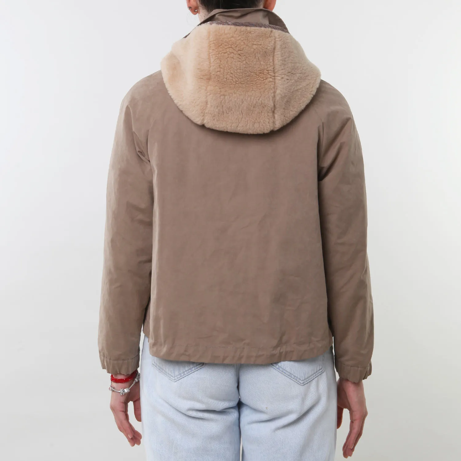 Giacca Beige Imbottita Con Cappuccio