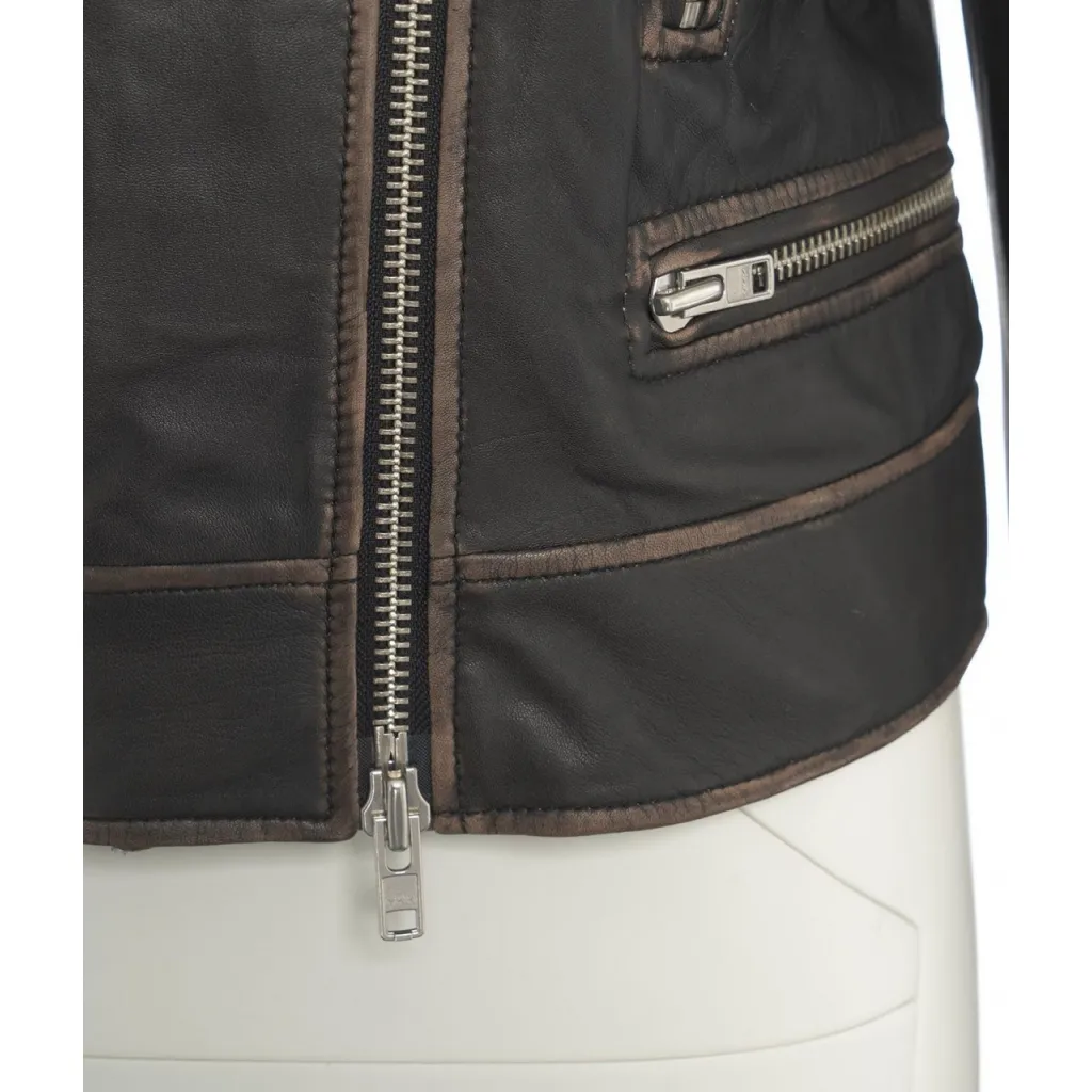 Giacca biker in pelle marrone scuro
