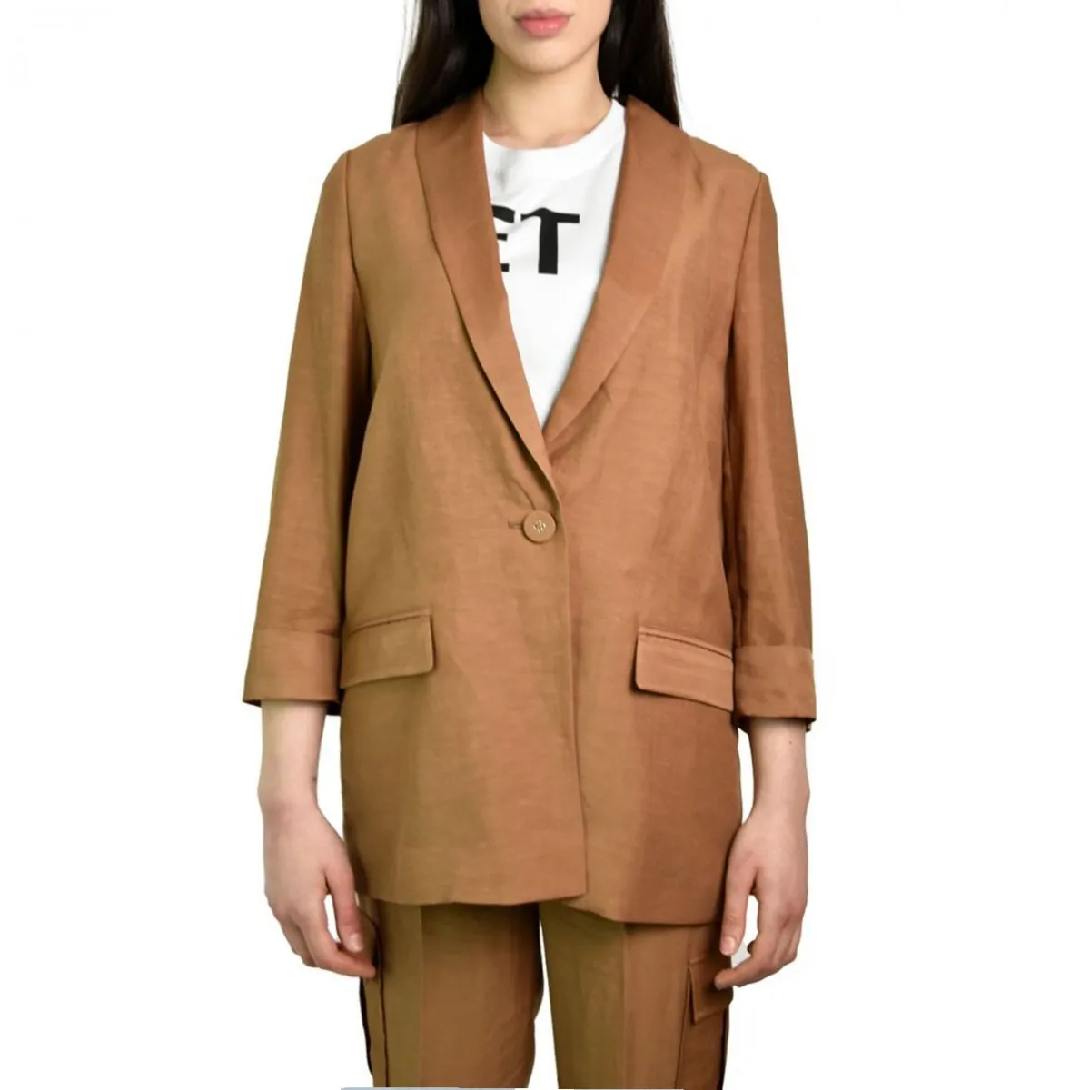 Giacca Blazer In Cady Envers Satin, Marrone