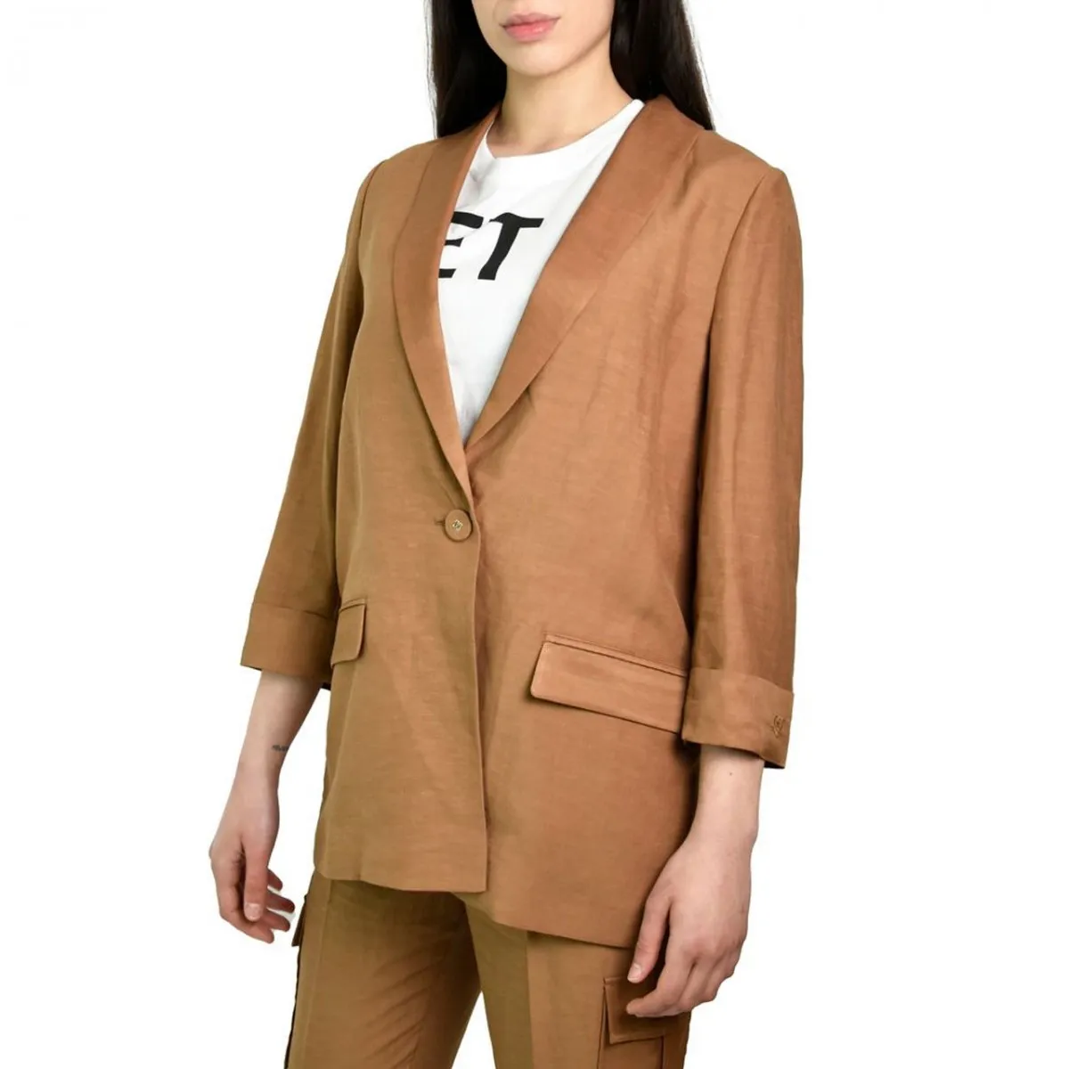 Giacca Blazer In Cady Envers Satin, Marrone