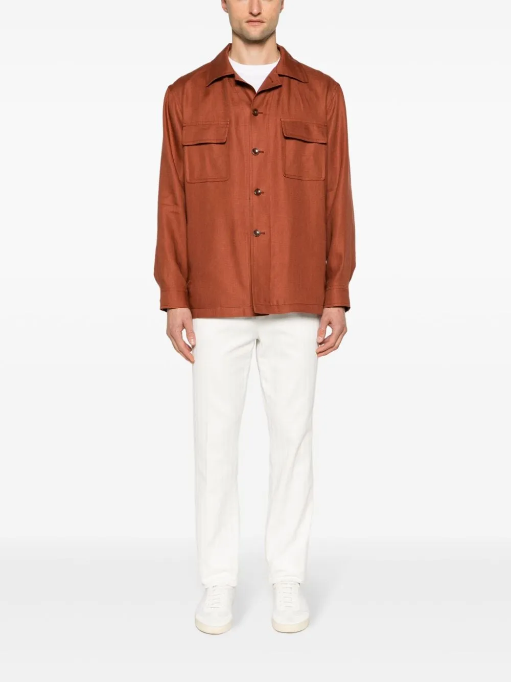 Giacca-camicia con bottoni in marrone - uomo