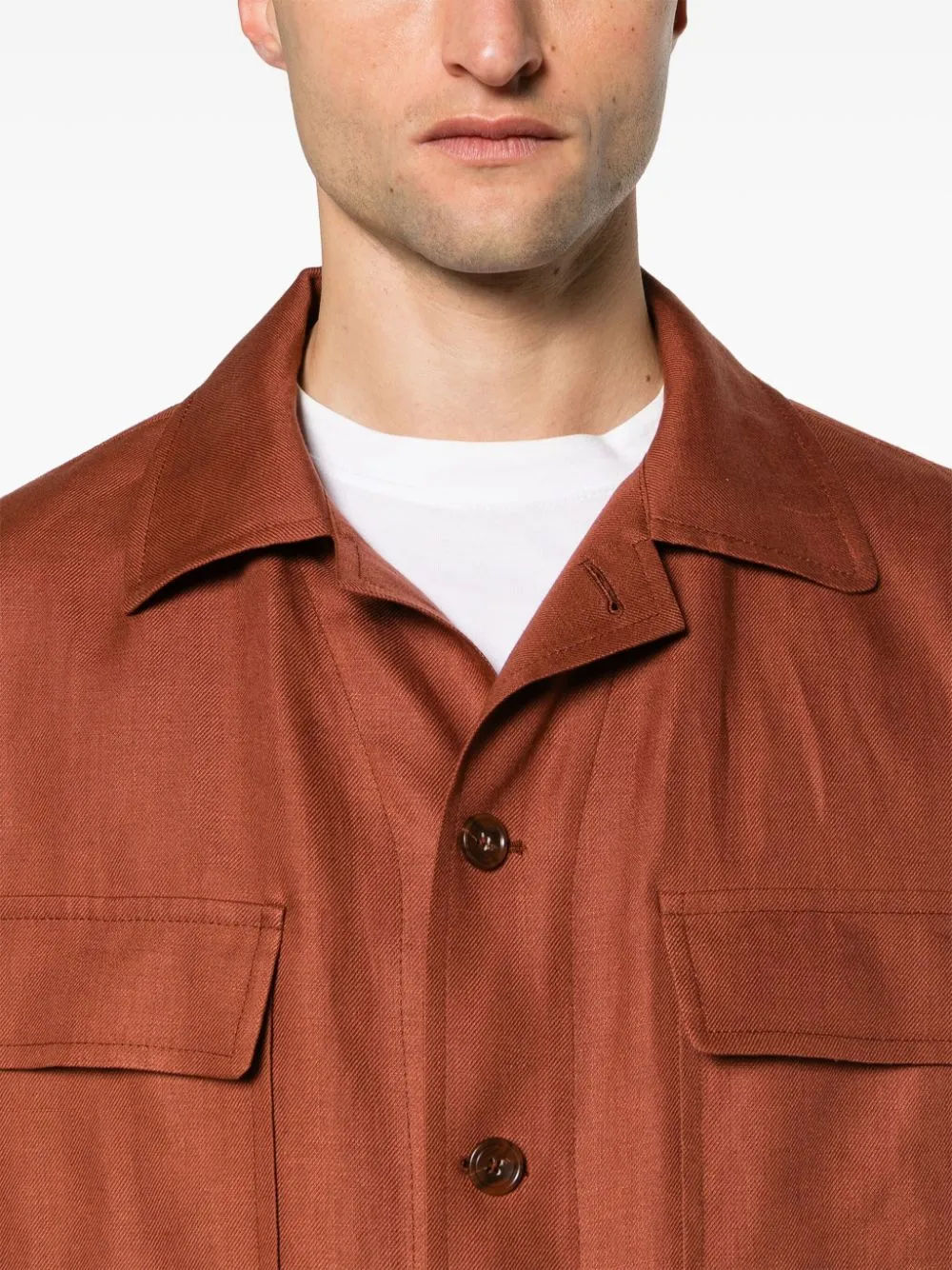 Giacca-camicia con bottoni in marrone - uomo
