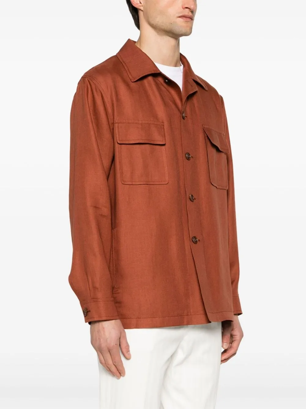 Giacca-camicia con bottoni in marrone - uomo