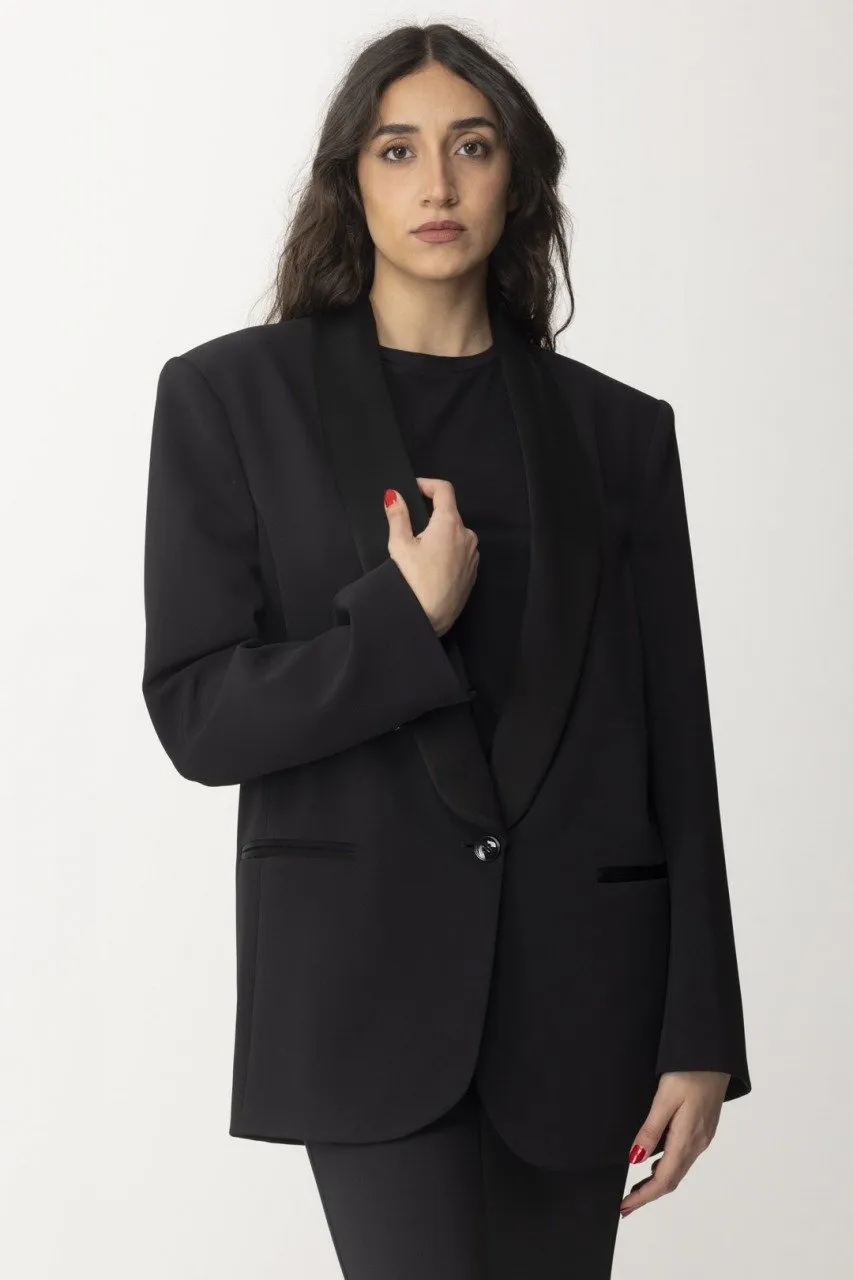 Giacca con revers in satin Nero