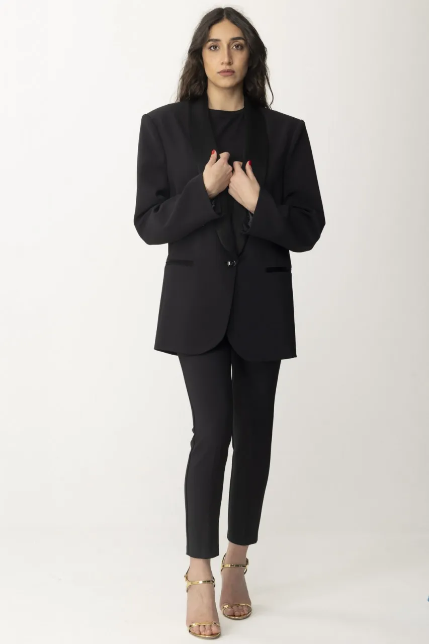 Giacca con revers in satin Nero