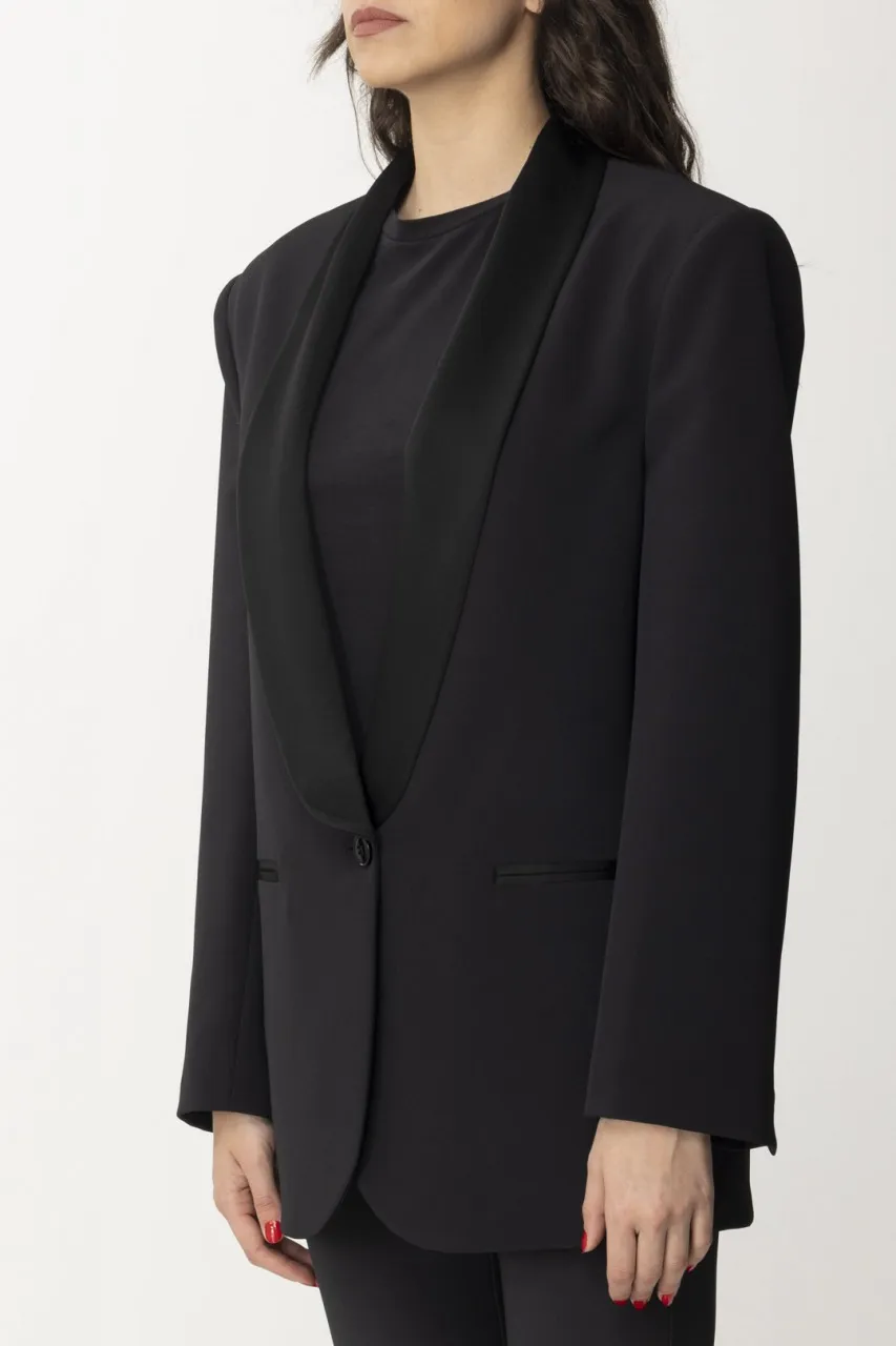 Giacca con revers in satin Nero