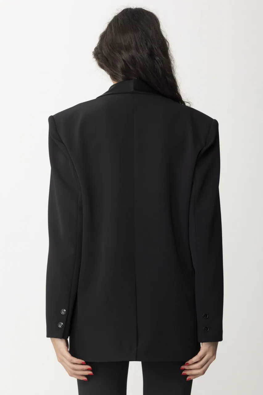 Giacca con revers in satin Nero