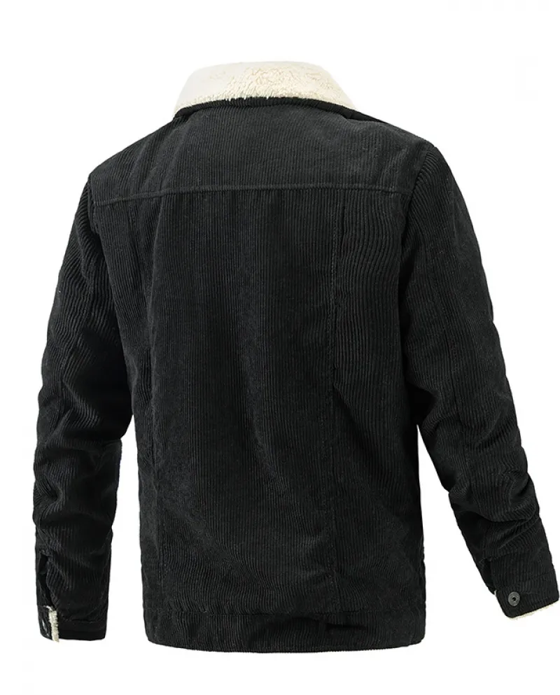 Giacca da uomo con zip e risvolto casual in pile di velluto a coste