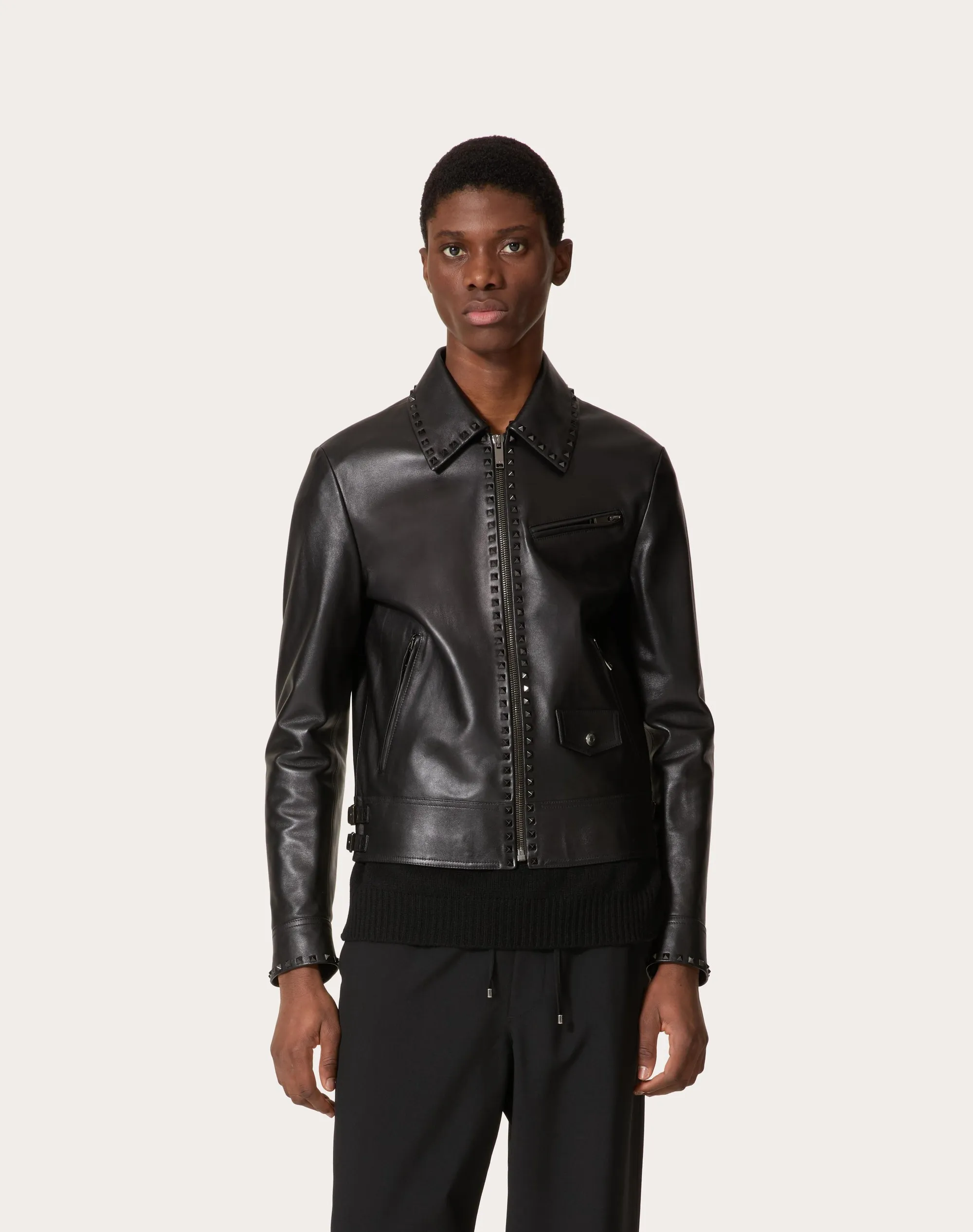 GIACCA IN PELLE CON BORCHIE BLACK UNTITLED
