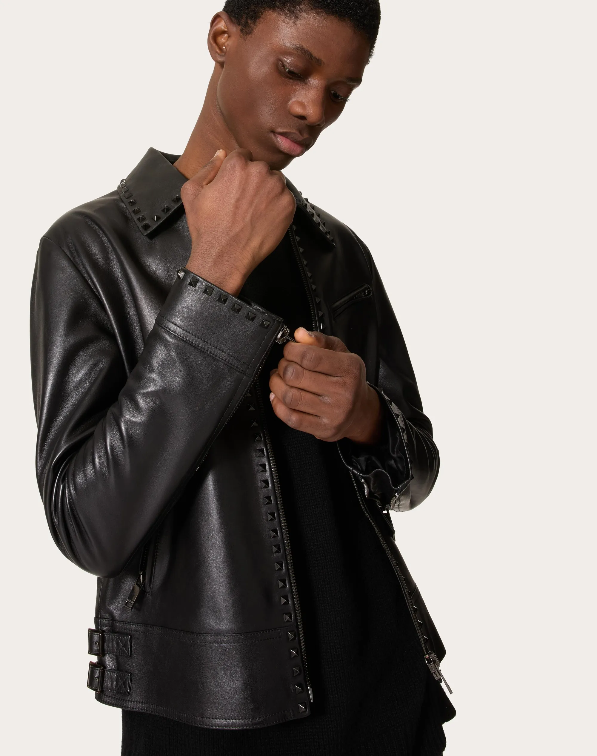 GIACCA IN PELLE CON BORCHIE BLACK UNTITLED