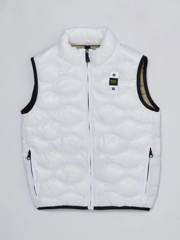 Gilet bambino Blauer in nylon con impuntura a onde Bianco
