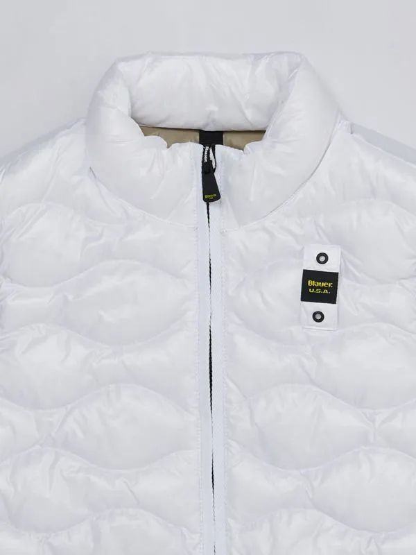 Gilet bambino Blauer in nylon con impuntura a onde Bianco