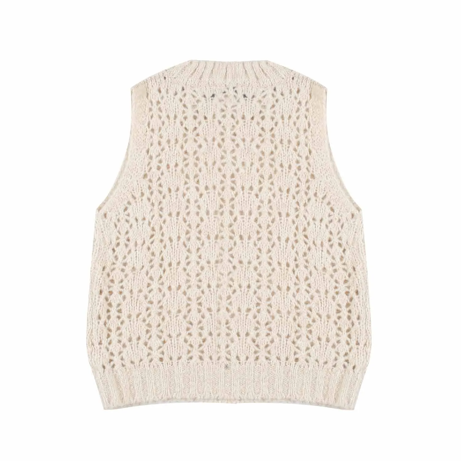 Gilet Ecru In Maglia Traforata Bambina
