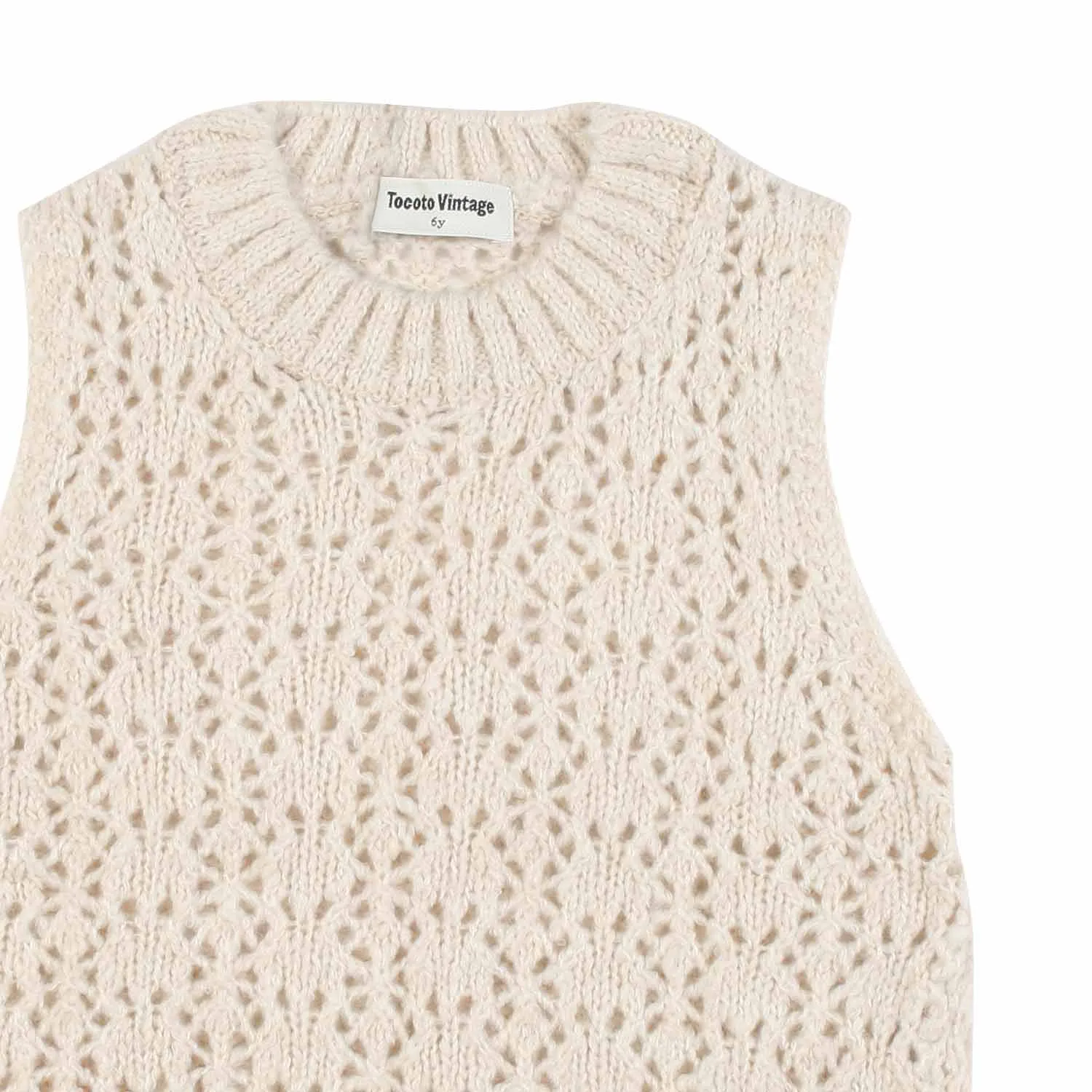 Gilet Ecru In Maglia Traforata Bambina