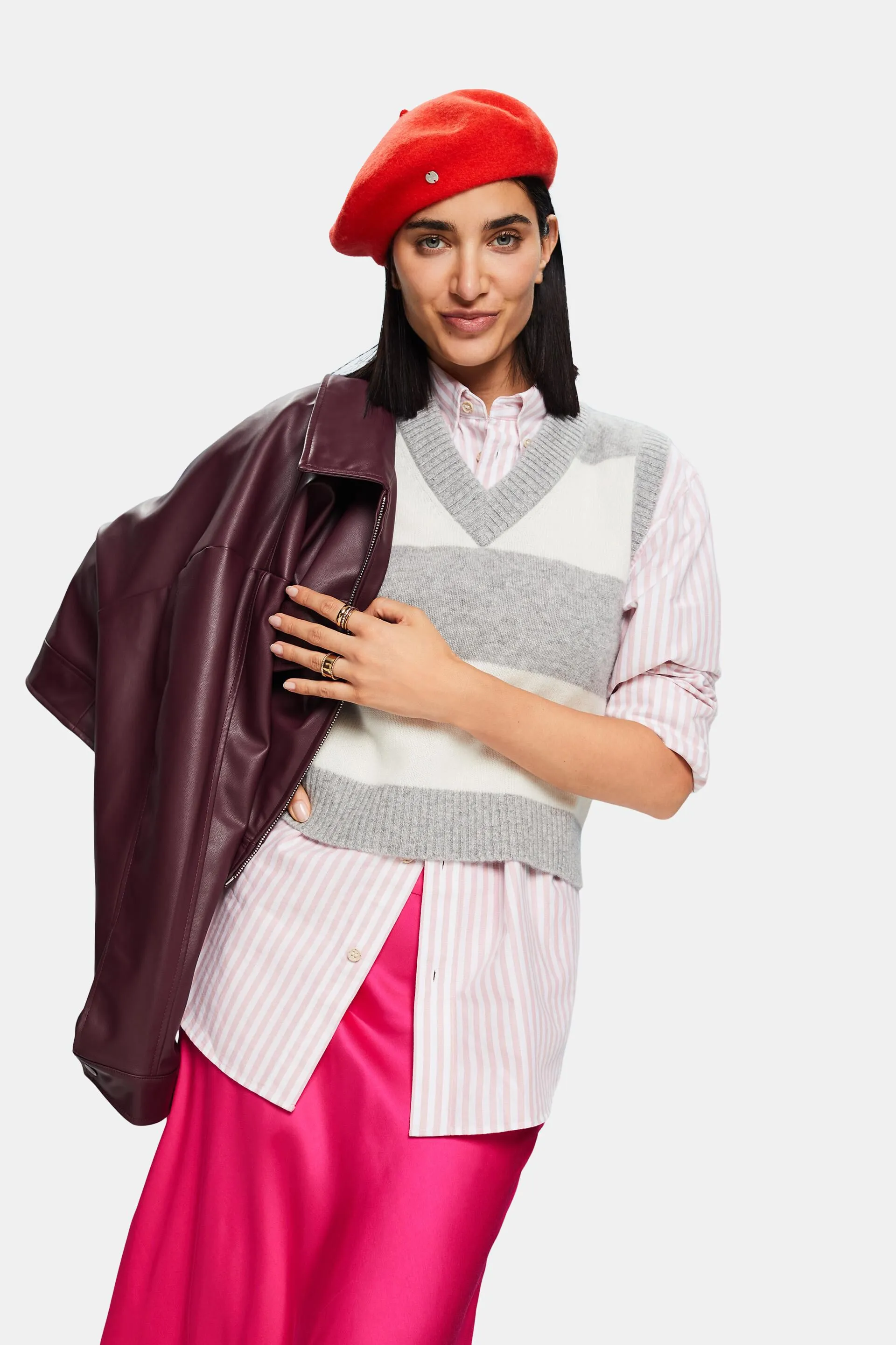 Gilet in cachemire a righe rugby con scollo a V
