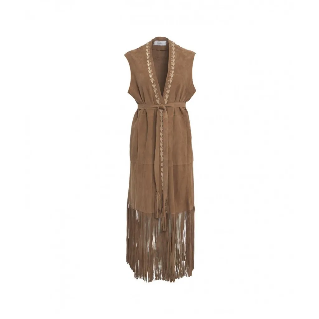 Gilet in camoscio Ibiza con frange marrone