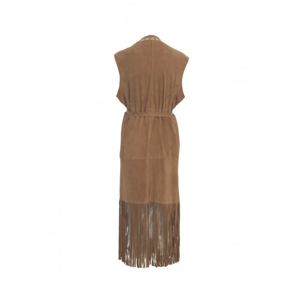 Gilet in camoscio Ibiza con frange marrone