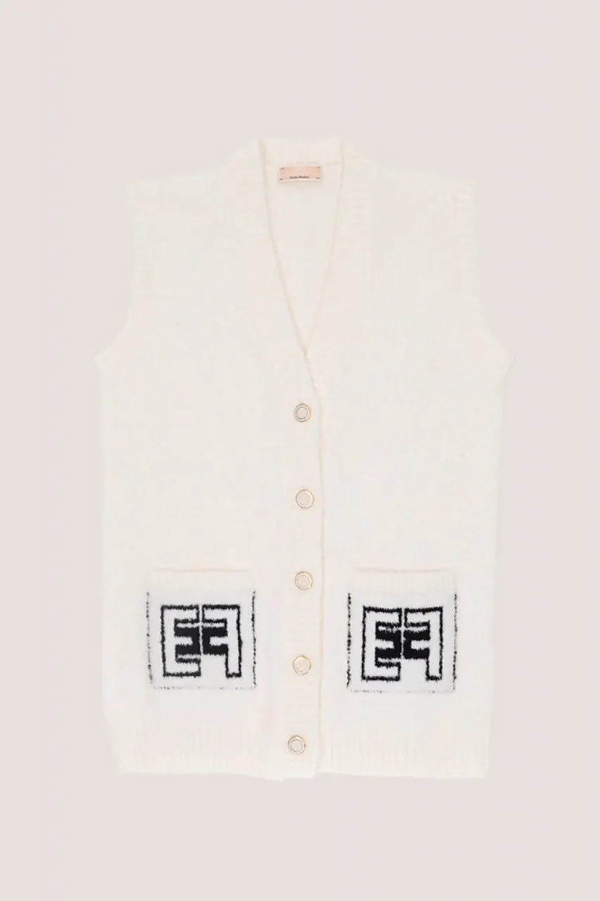 Gilet in maglia con tasche logate Burro/Nero