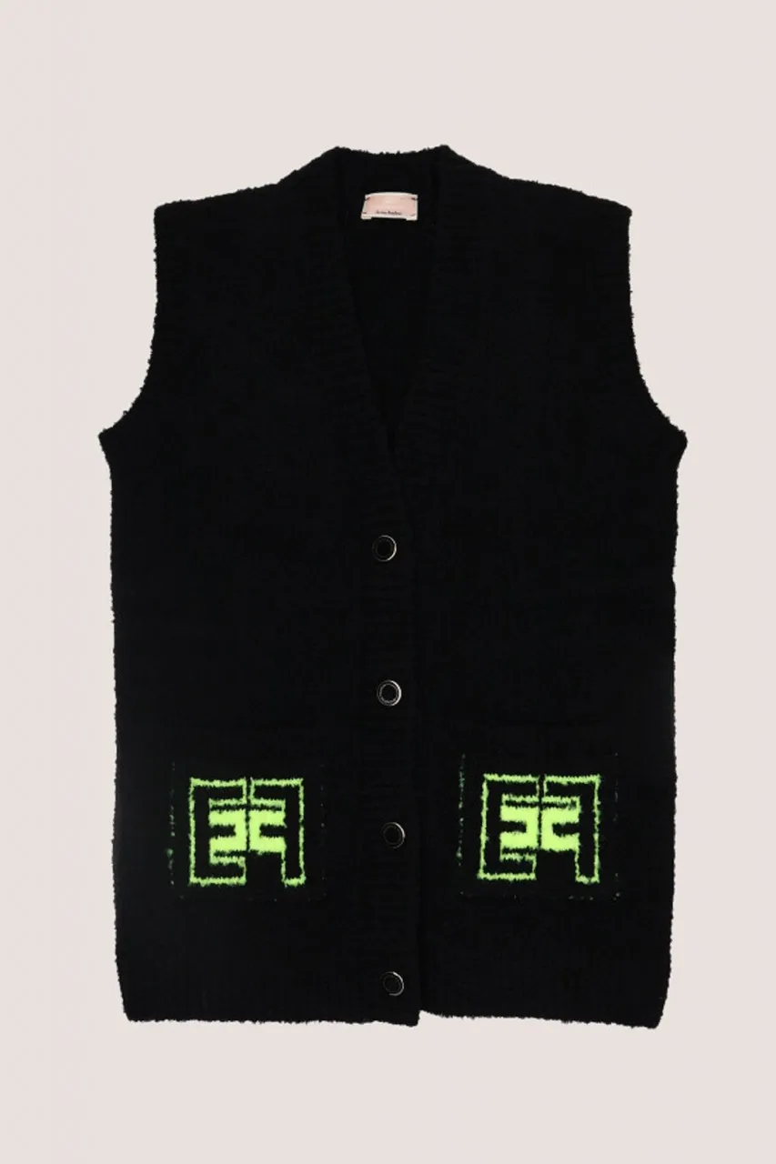 Gilet in maglia con tasche logate Nero/Lime