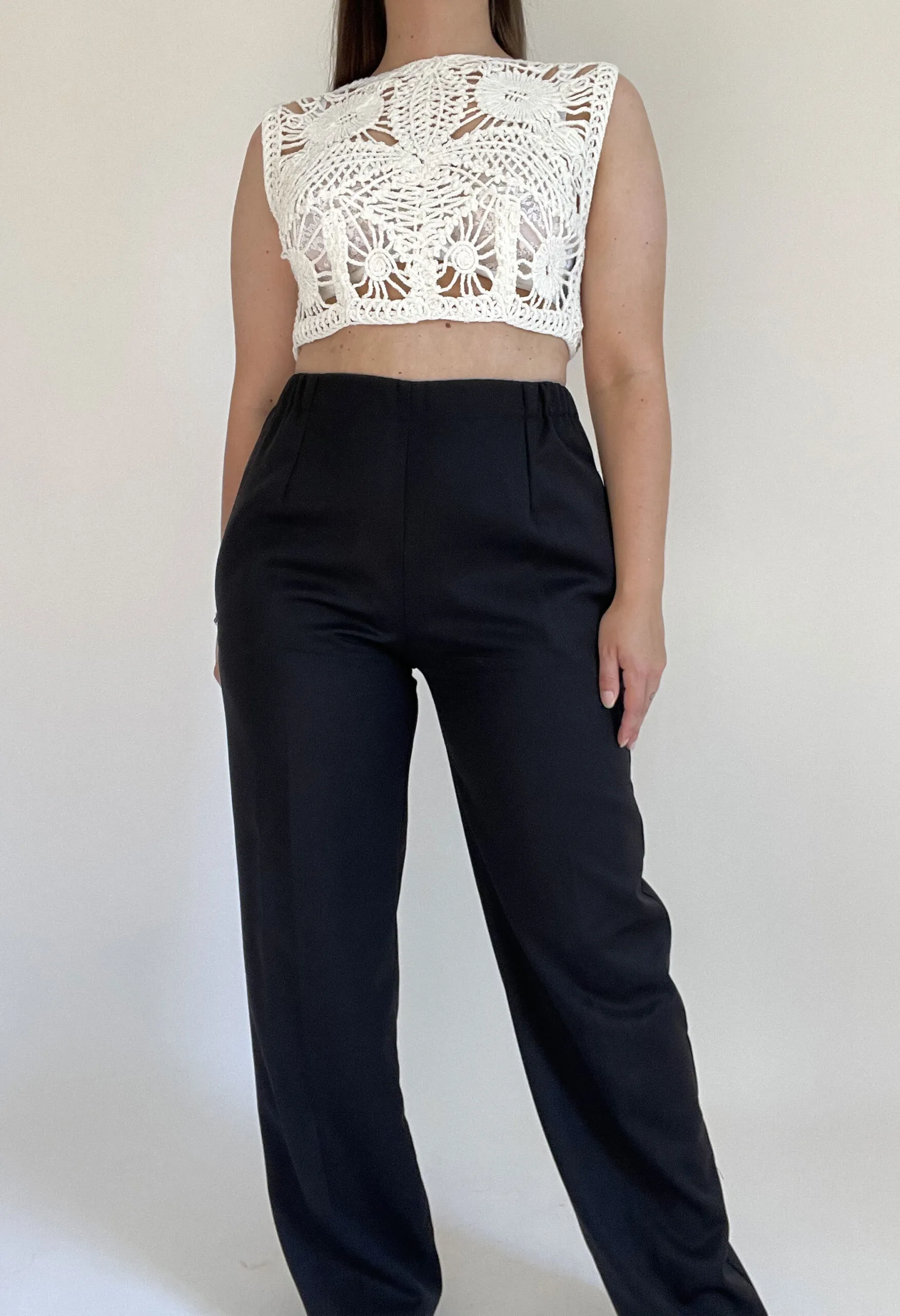 Gilet/top in fettuccia di spugna bianca vintage anni ’90