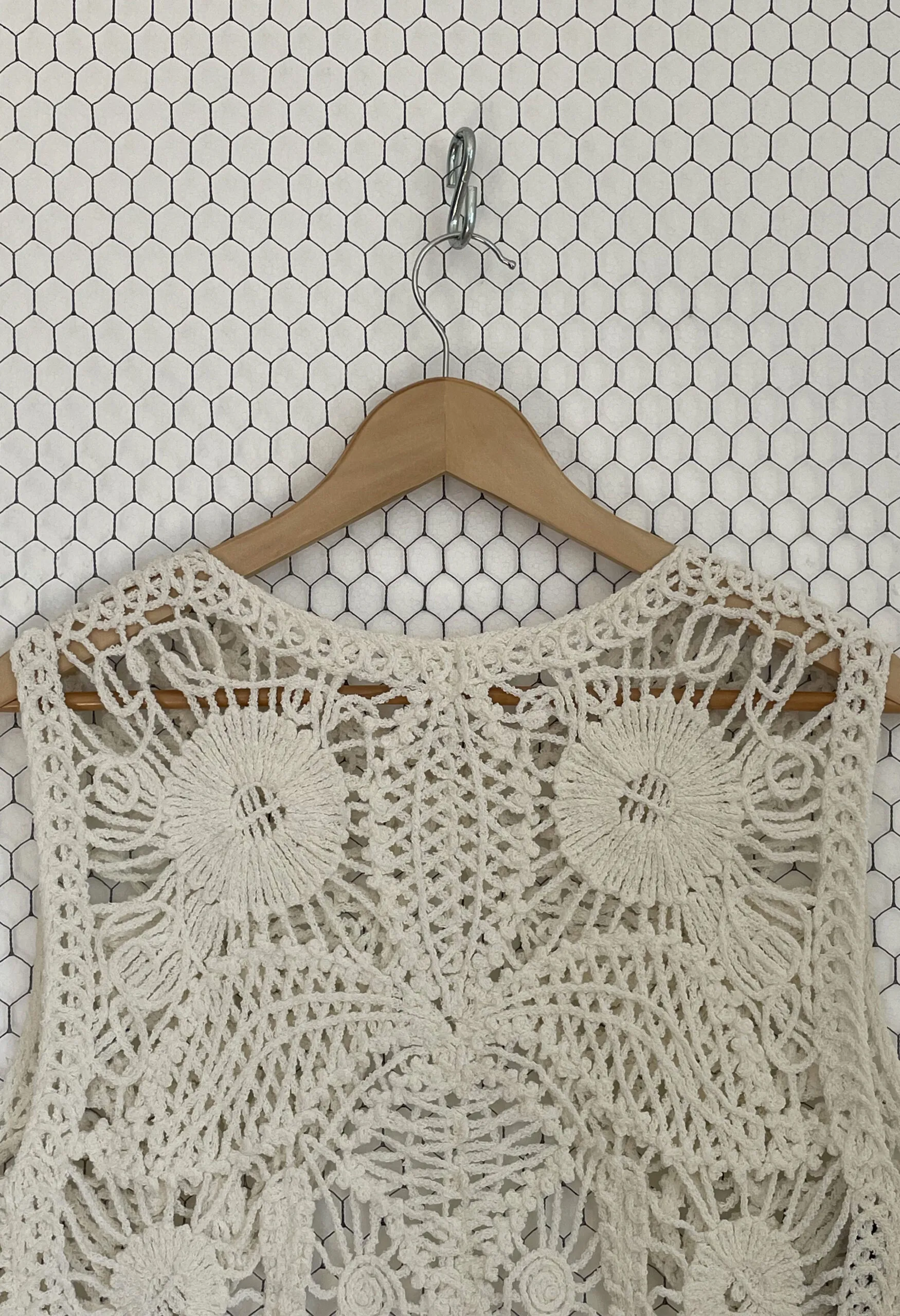 Gilet/top in fettuccia di spugna bianca vintage anni ’90