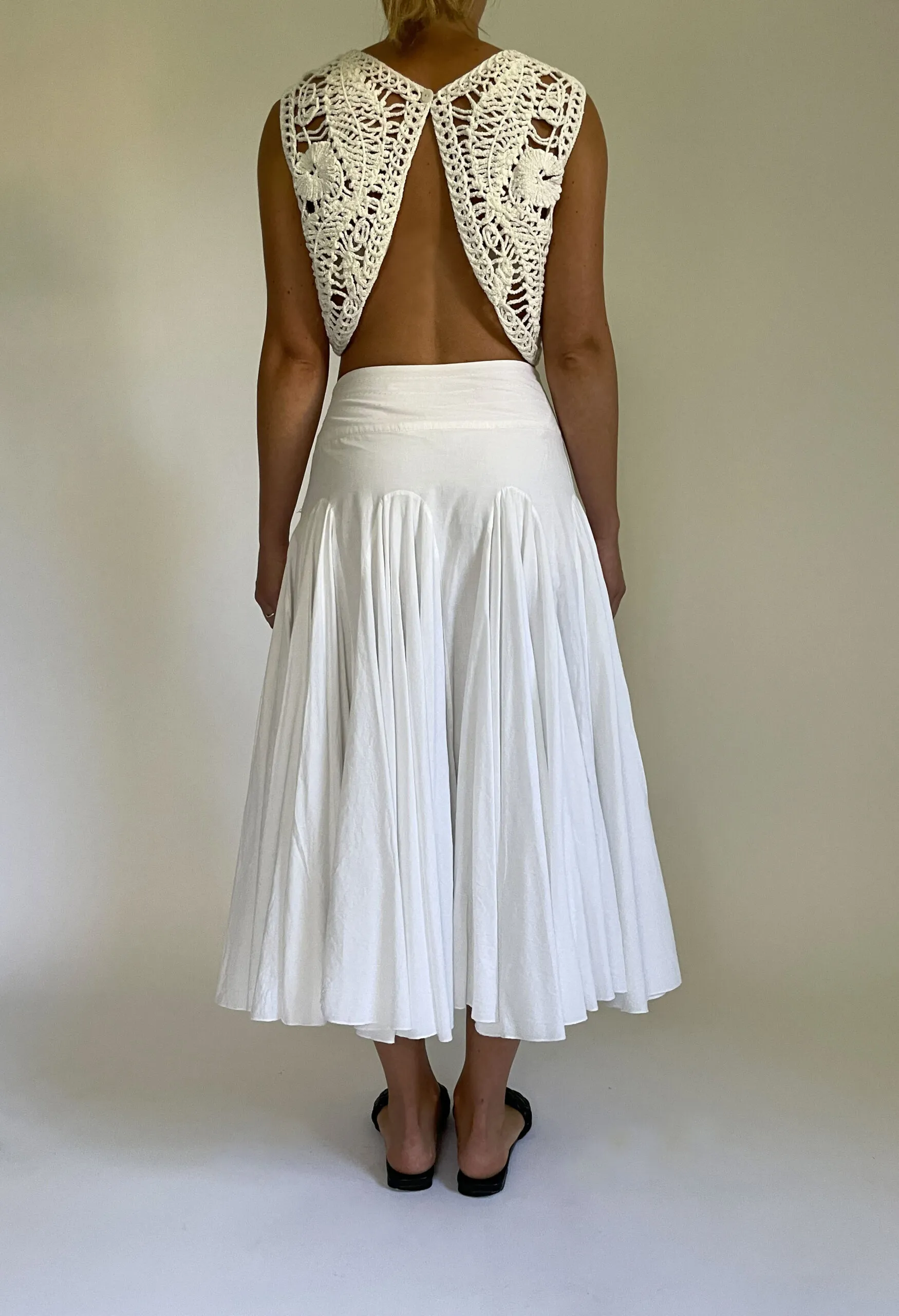 Gilet/top in fettuccia di spugna bianca vintage anni ’90