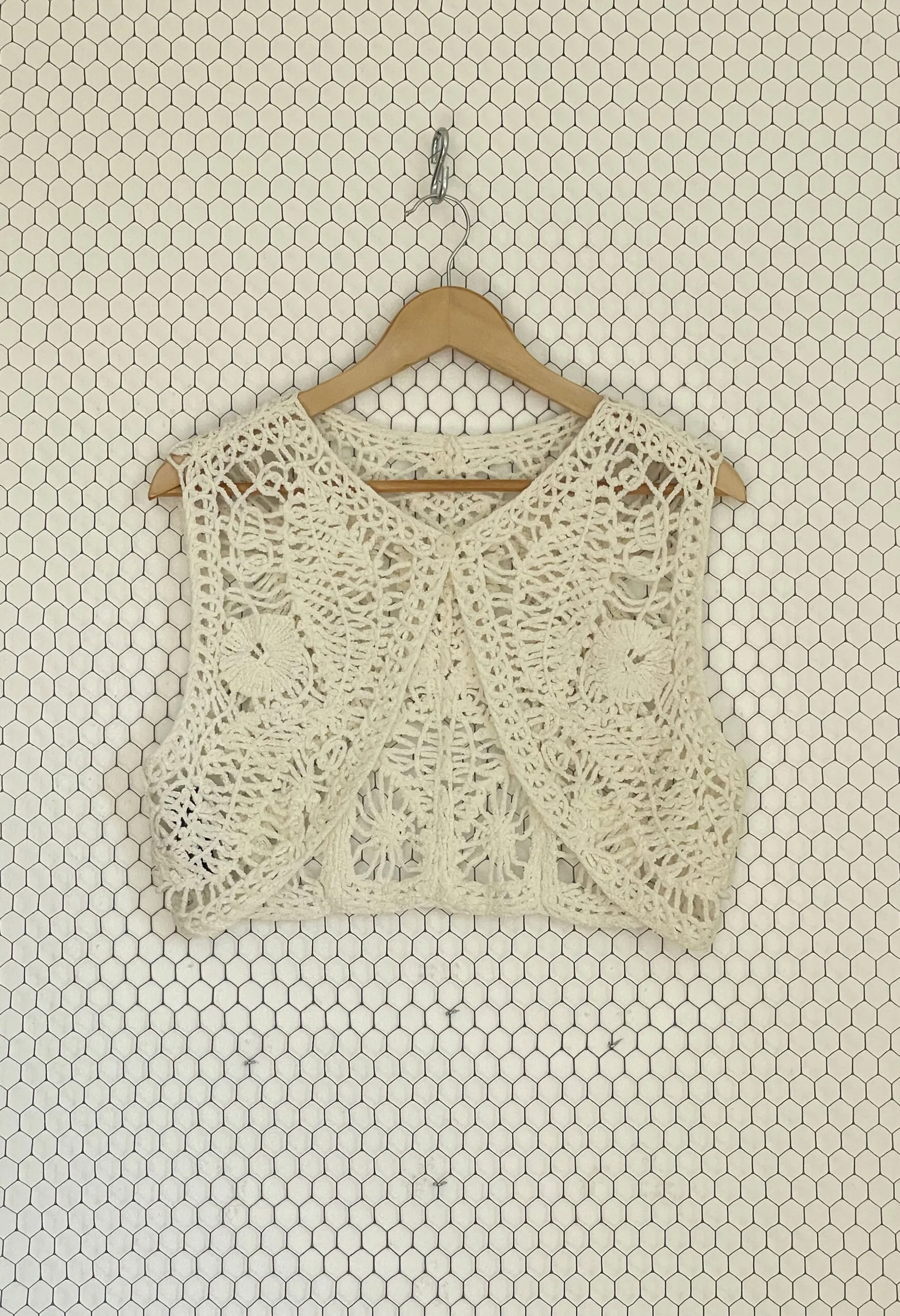 Gilet/top in fettuccia di spugna bianca vintage anni ’90