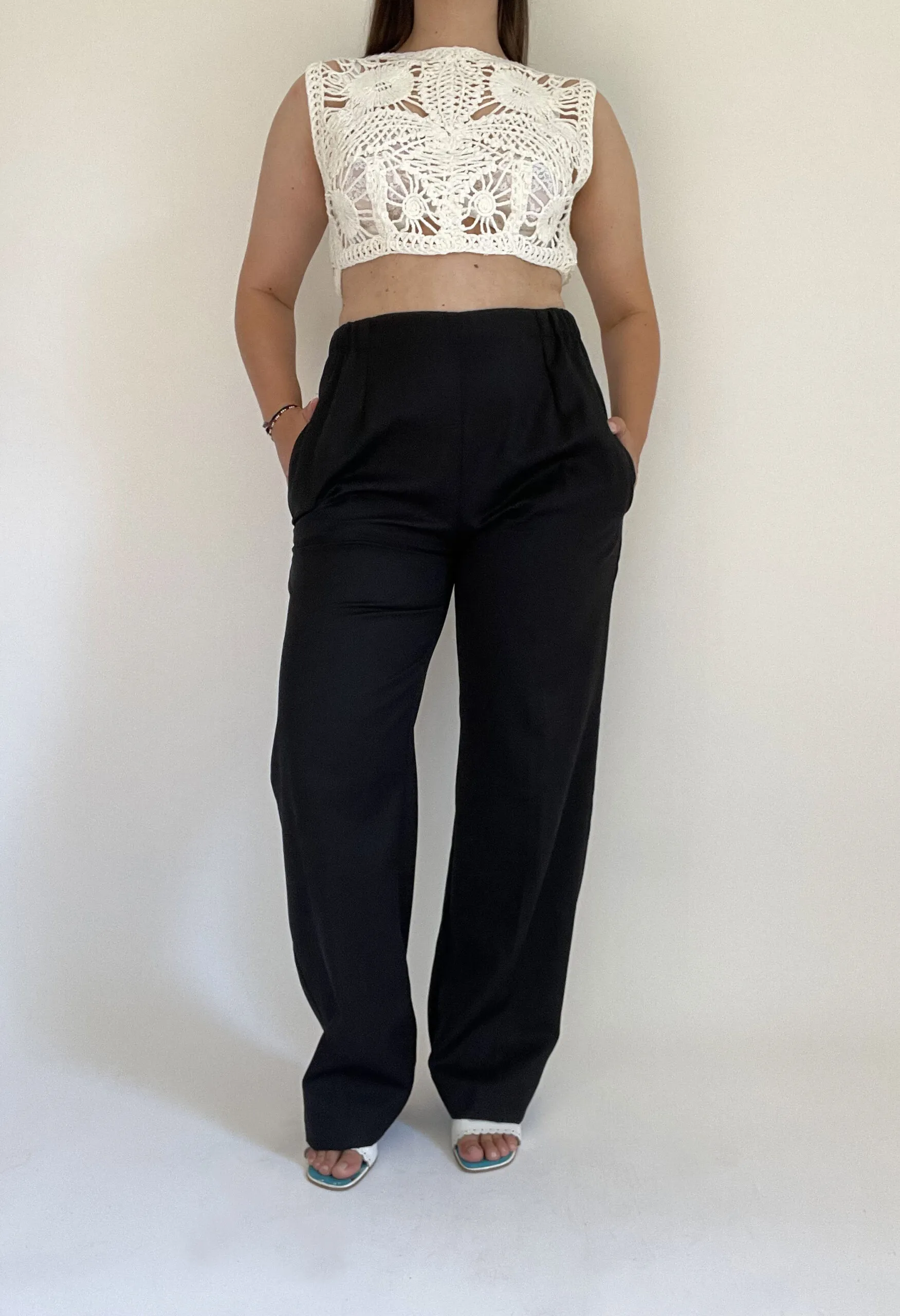 Gilet/top in fettuccia di spugna bianca vintage anni ’90
