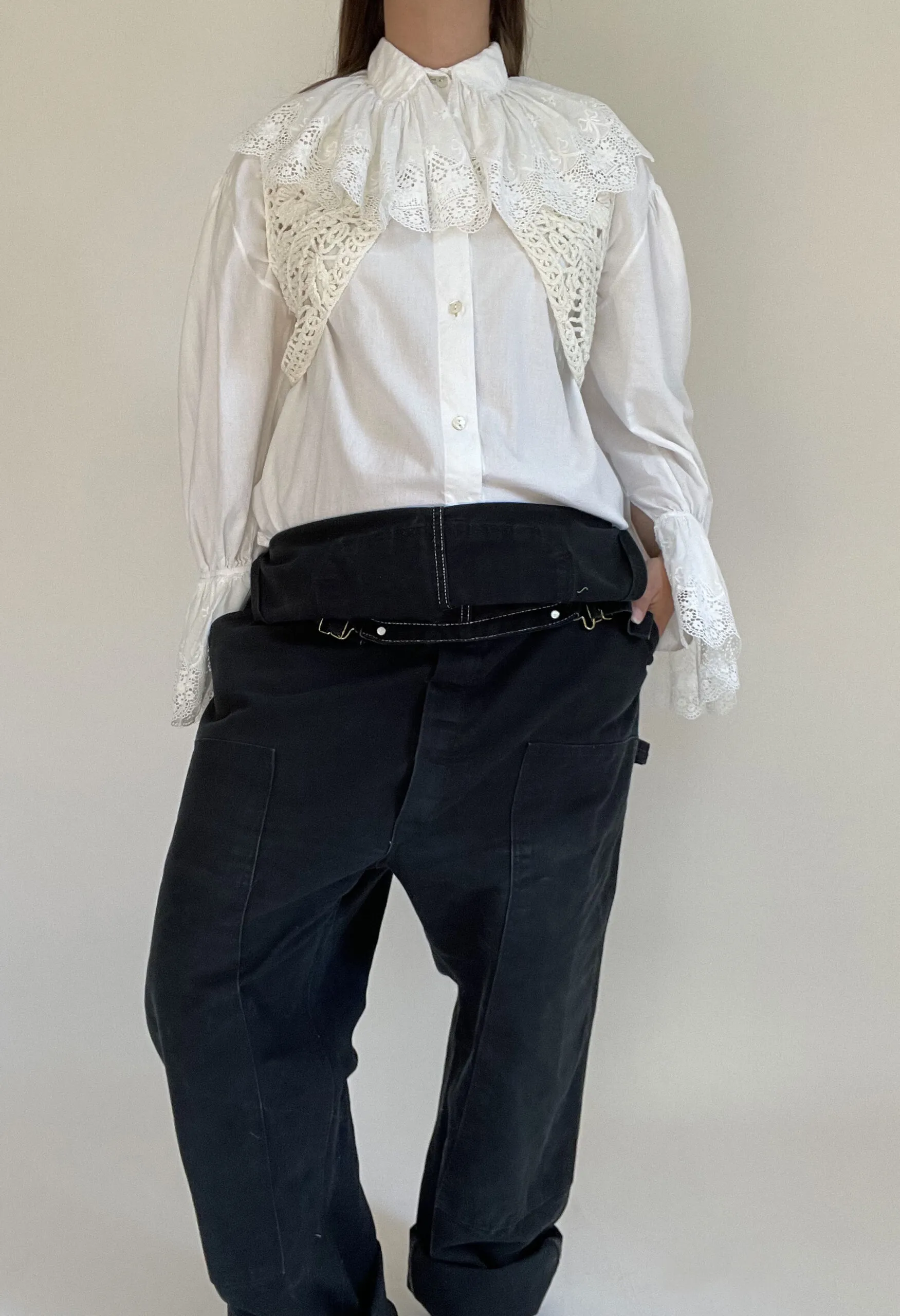 Gilet/top in fettuccia di spugna bianca vintage anni ’90