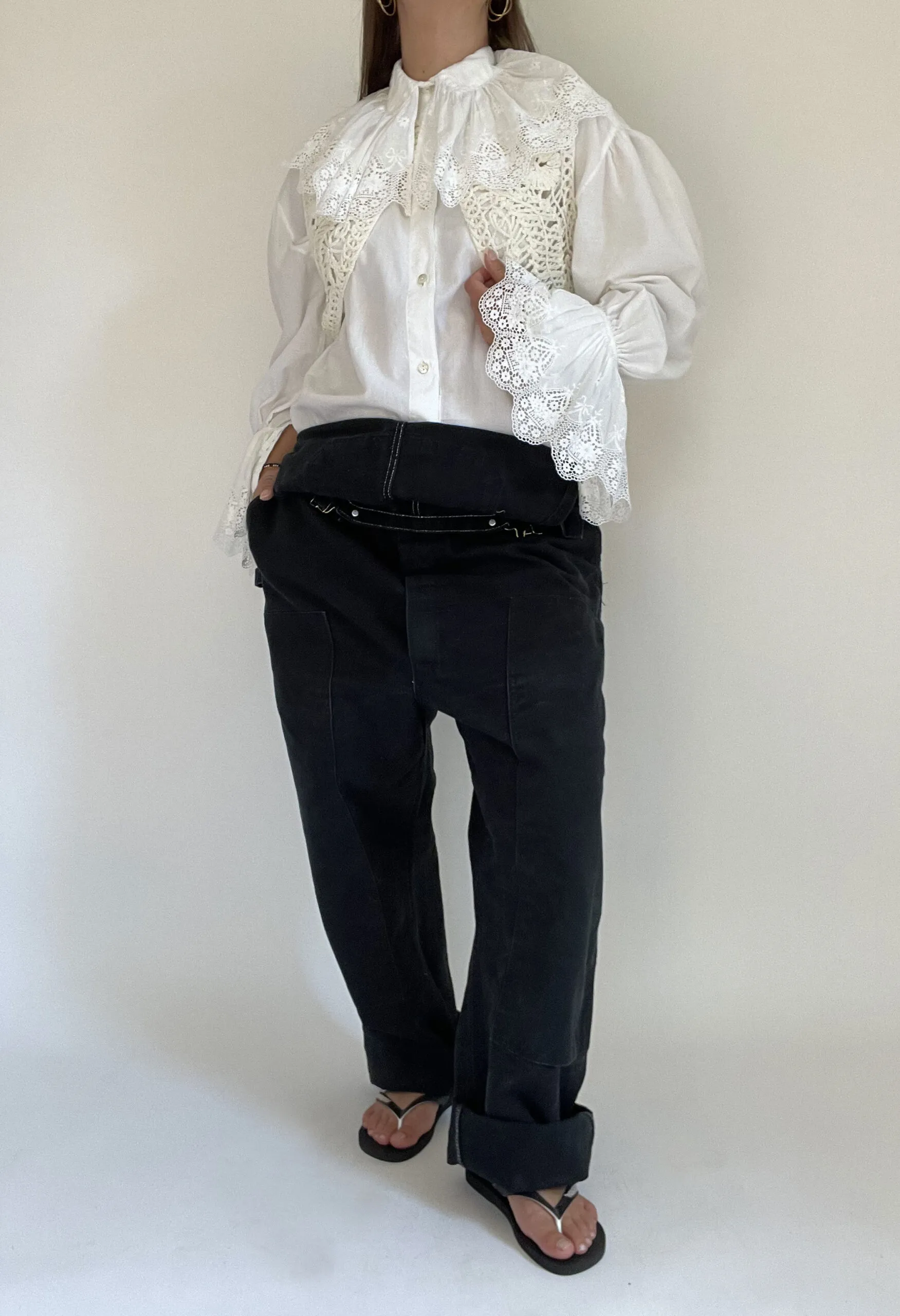 Gilet/top in fettuccia di spugna bianca vintage anni ’90